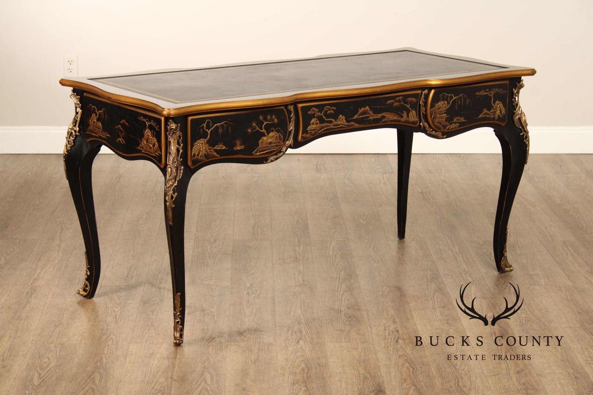 Karges Leather Top Chinoiserie Decorated Louis XV Style Writing Desk