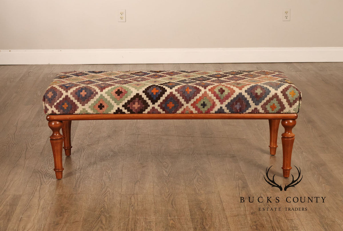 Vintage Kilim Upholstered Cherry Bench