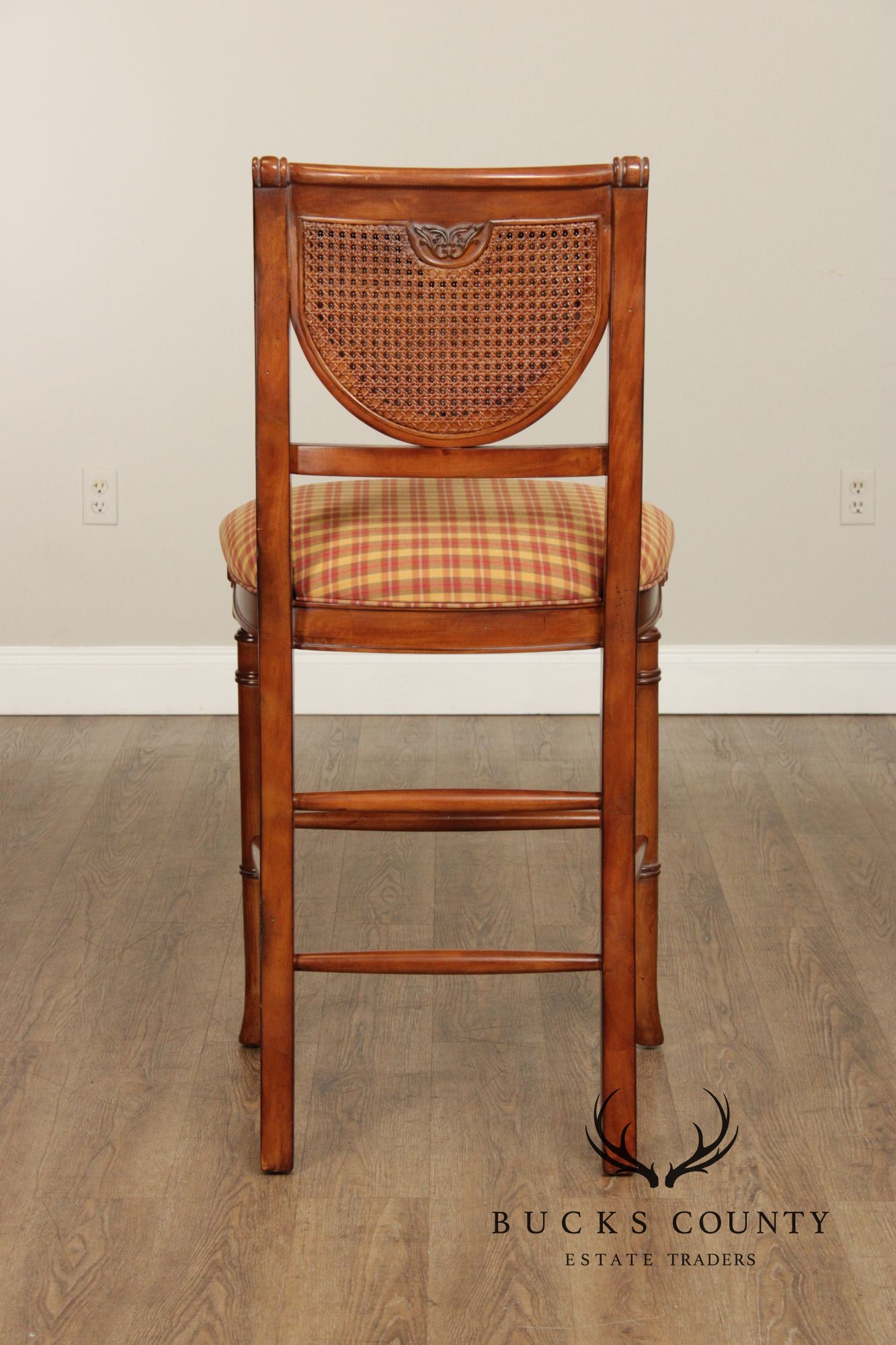 French Country Style Set of Six Cane Back Bar Stools