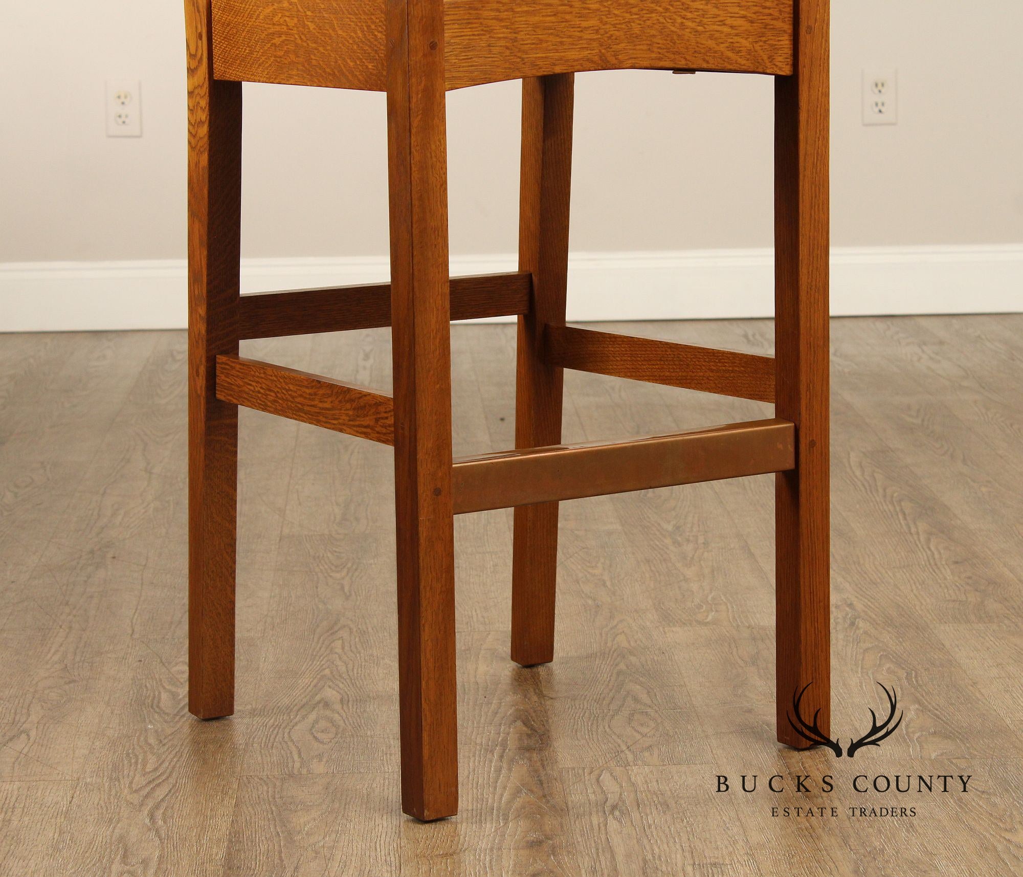 Stickley Mission Collection Oak Slat Back Bar Stool