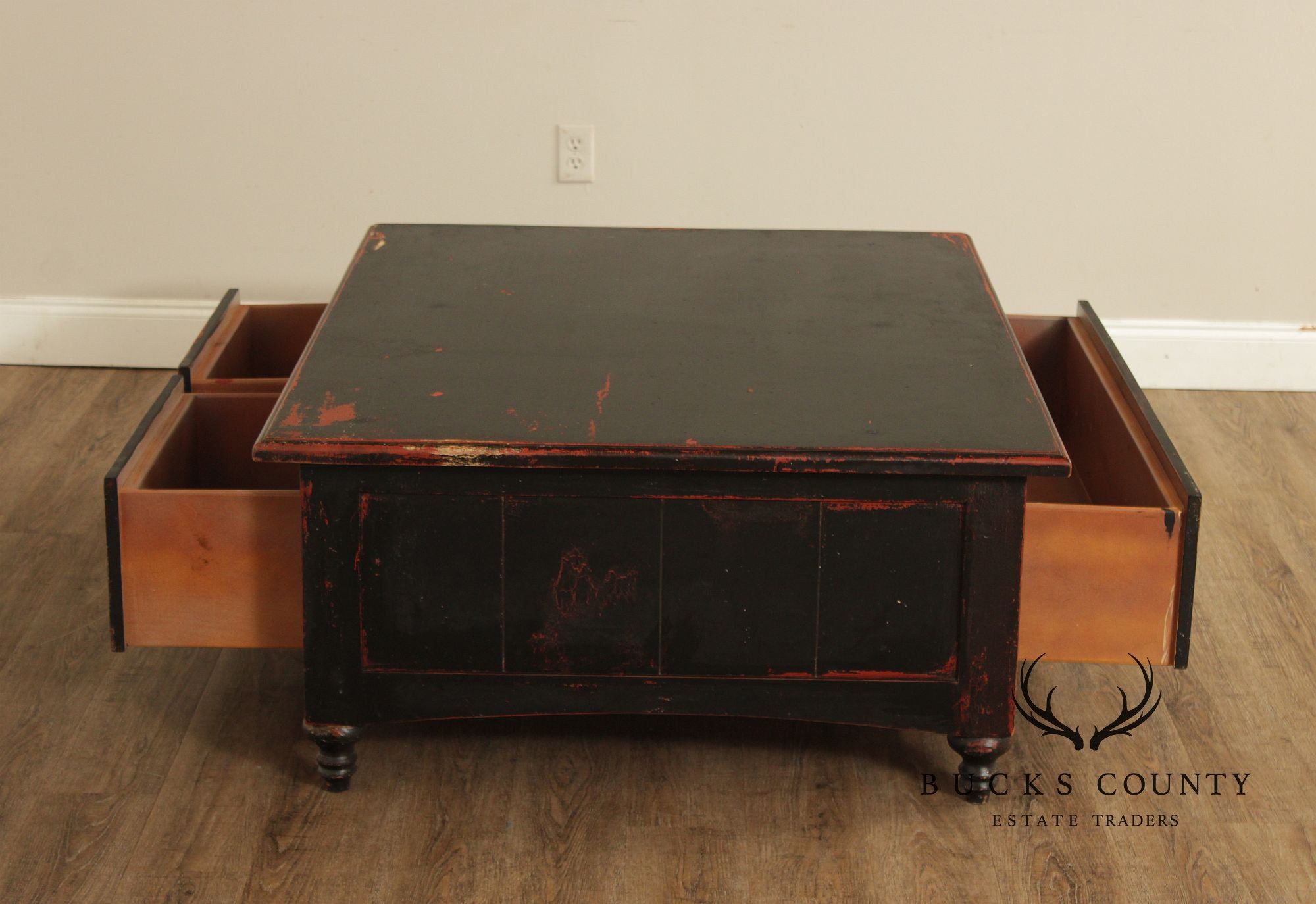 Rustic Distress Painted Storage Coffee Table