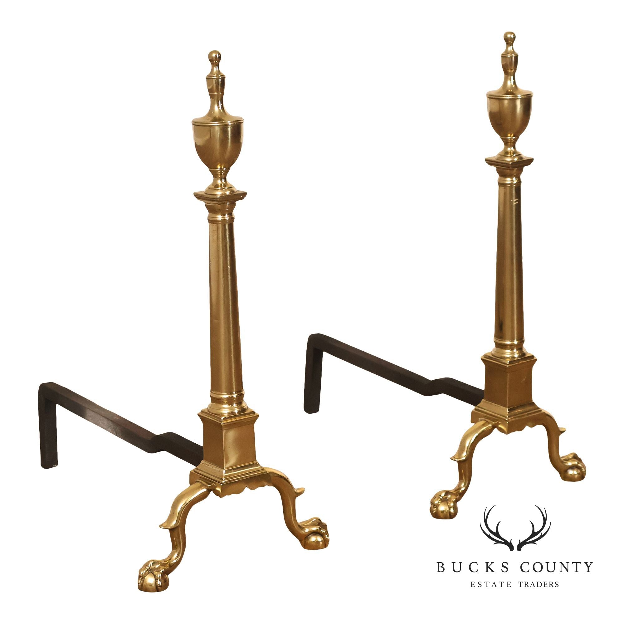 Federal Style Pair Of Brass Andirons