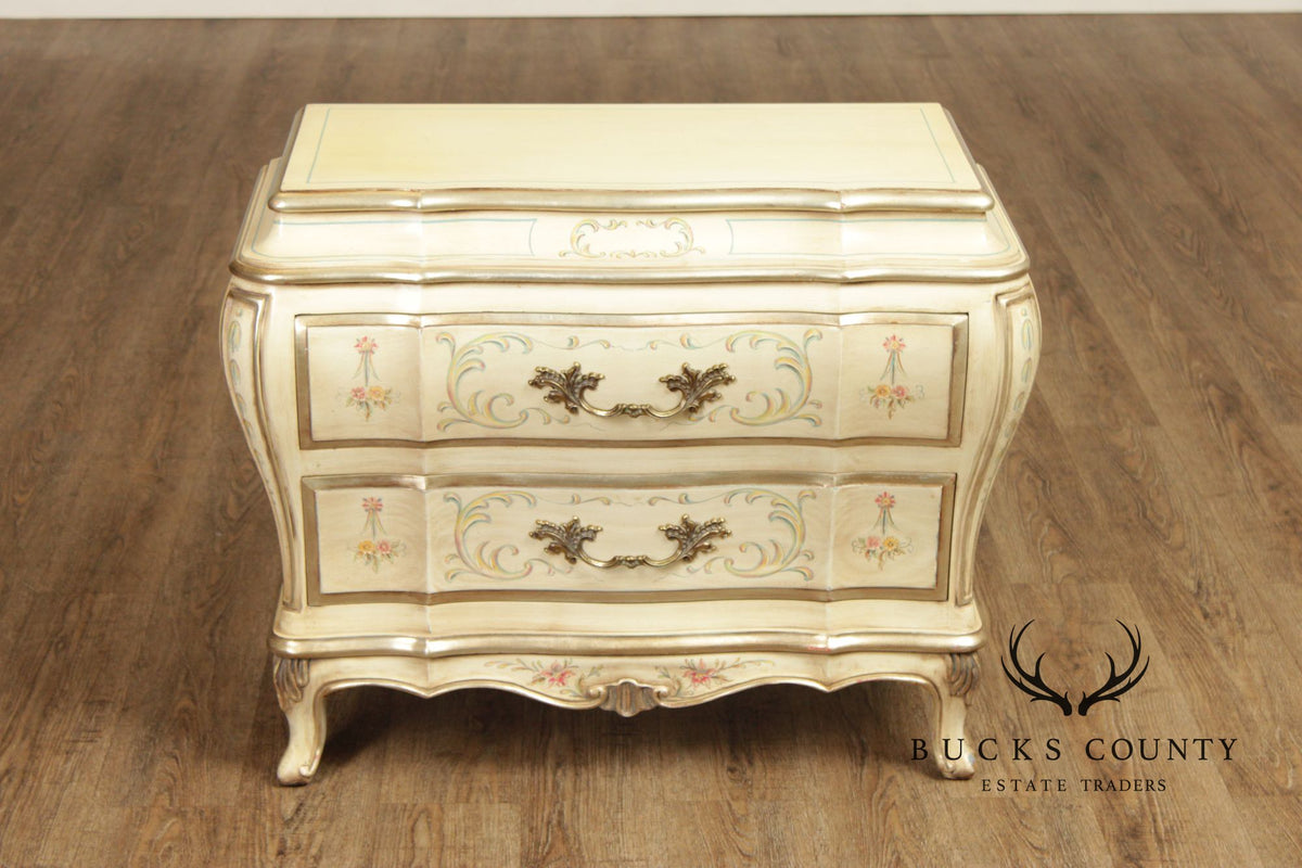 Karges Bombe Painted Two-Drawer Night Stand With Floral Motifs