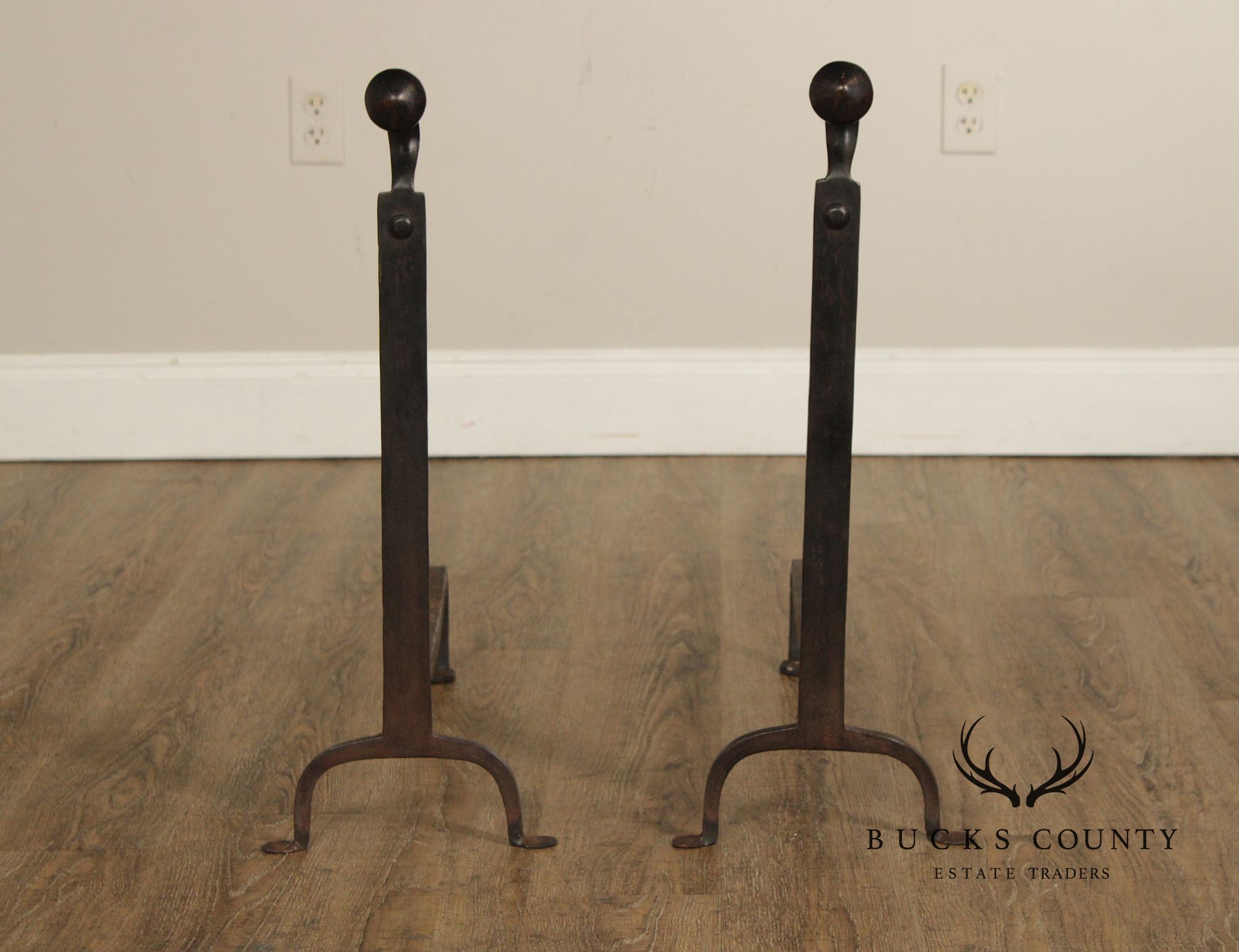 Antique Pair of Fireplace Hand Forged Andirons
