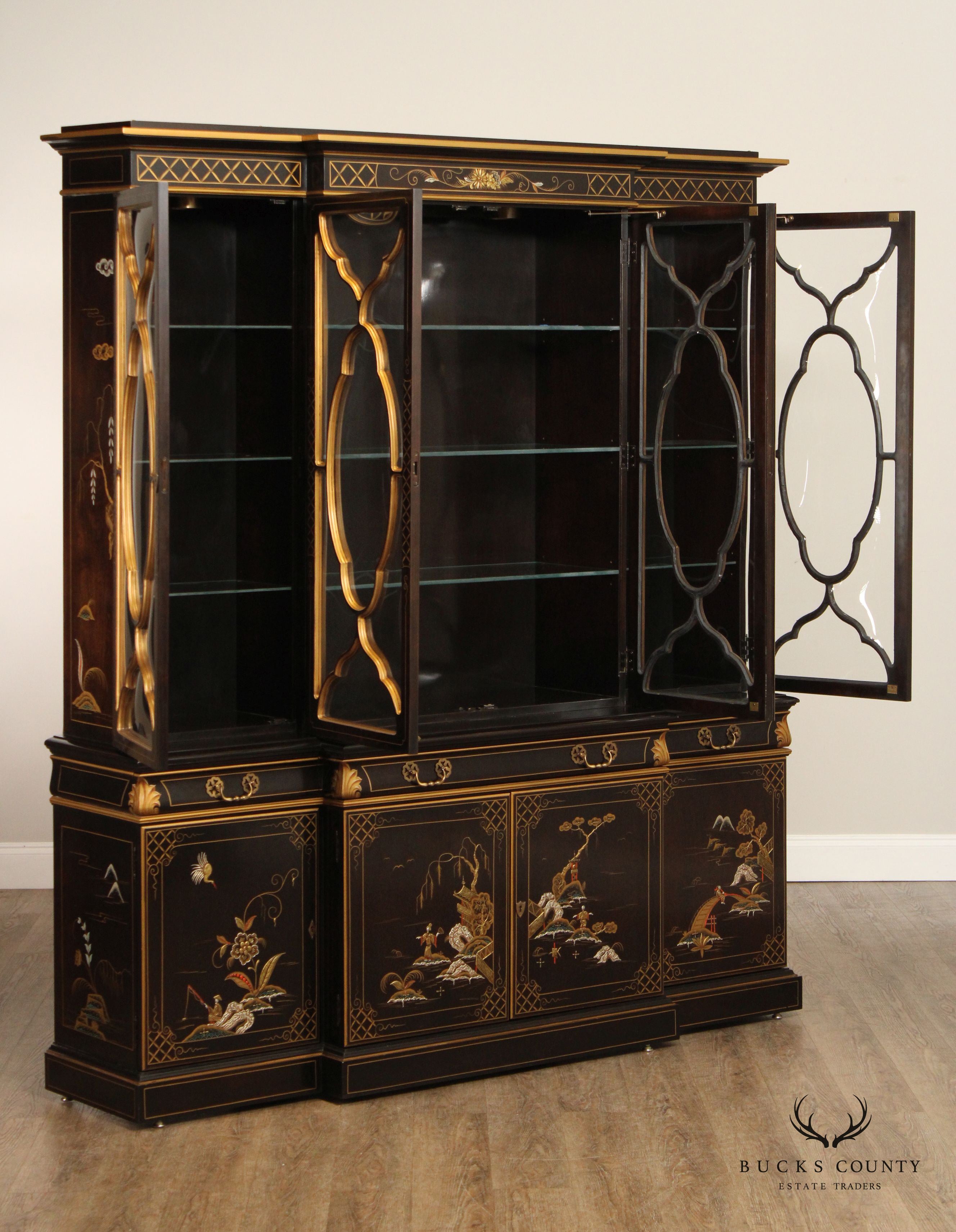 Karges Chinoiserie Decorated Breakfront China Display Cabinet