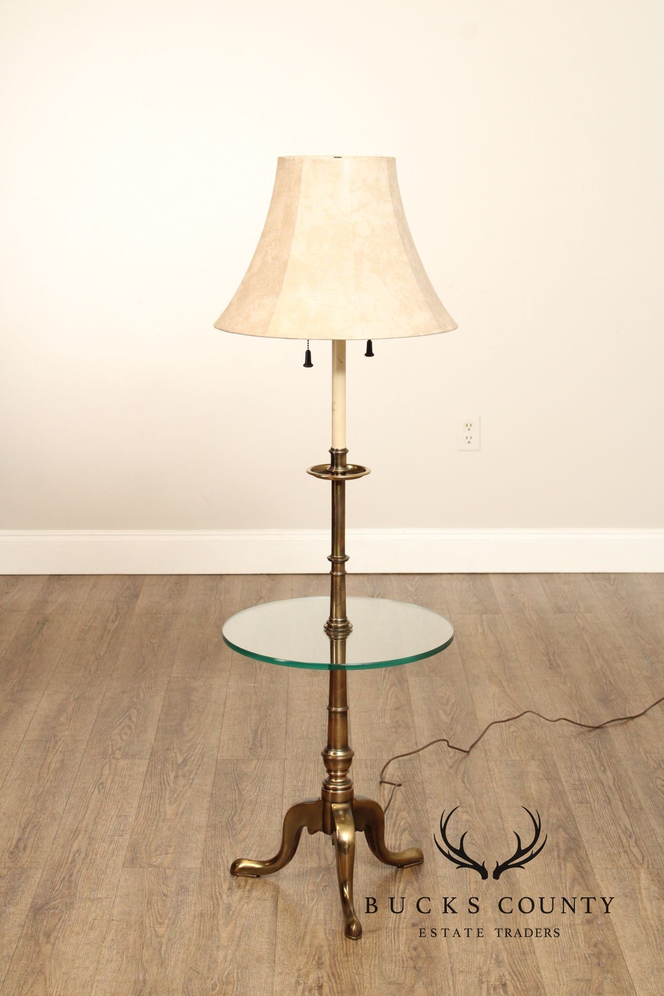 Stiffel Queen Anne Style Brass and Glass Floor Lamp