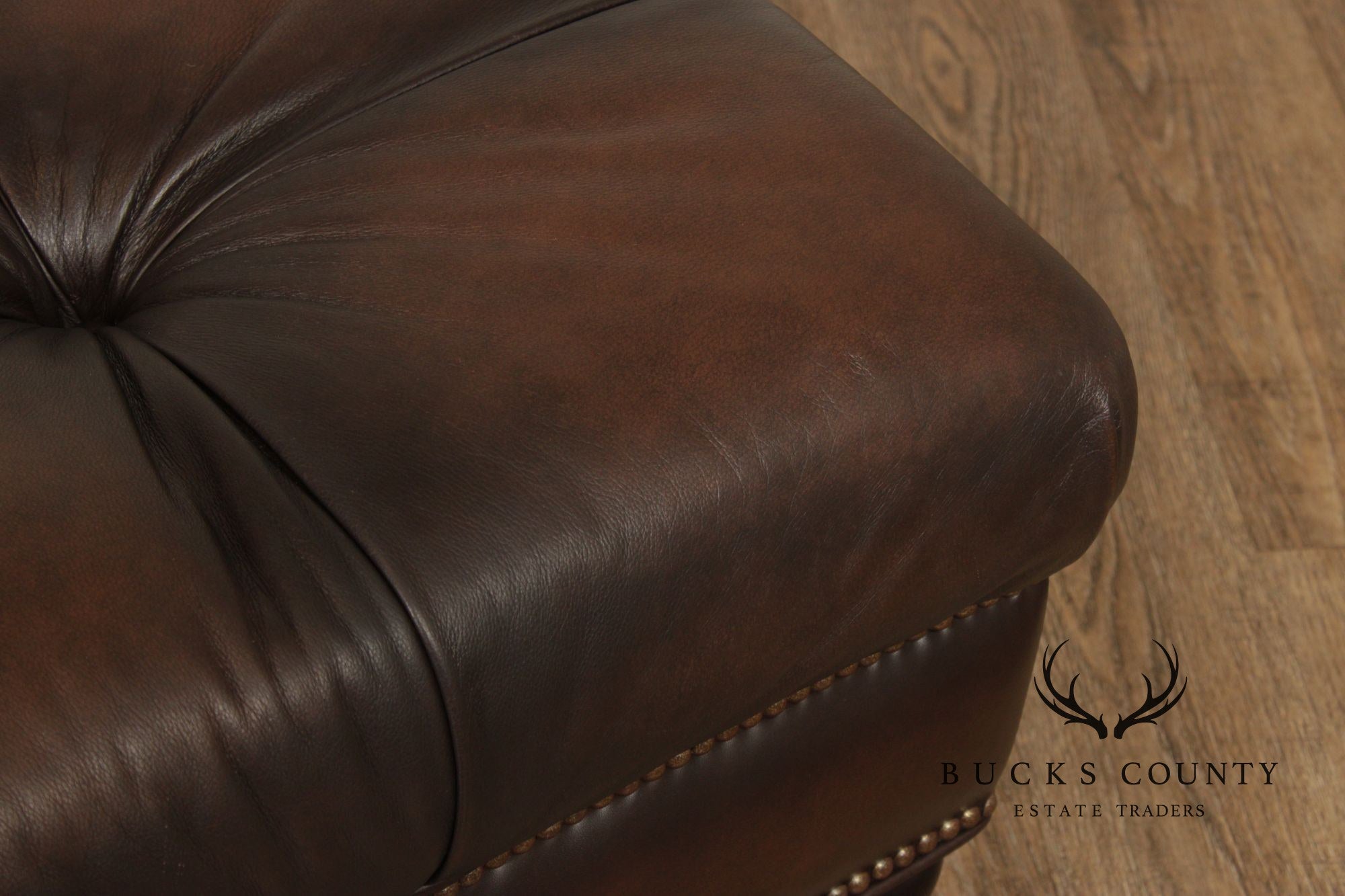 Bernhardt Chesterfield Style Tufted Brown Leather Ottoman