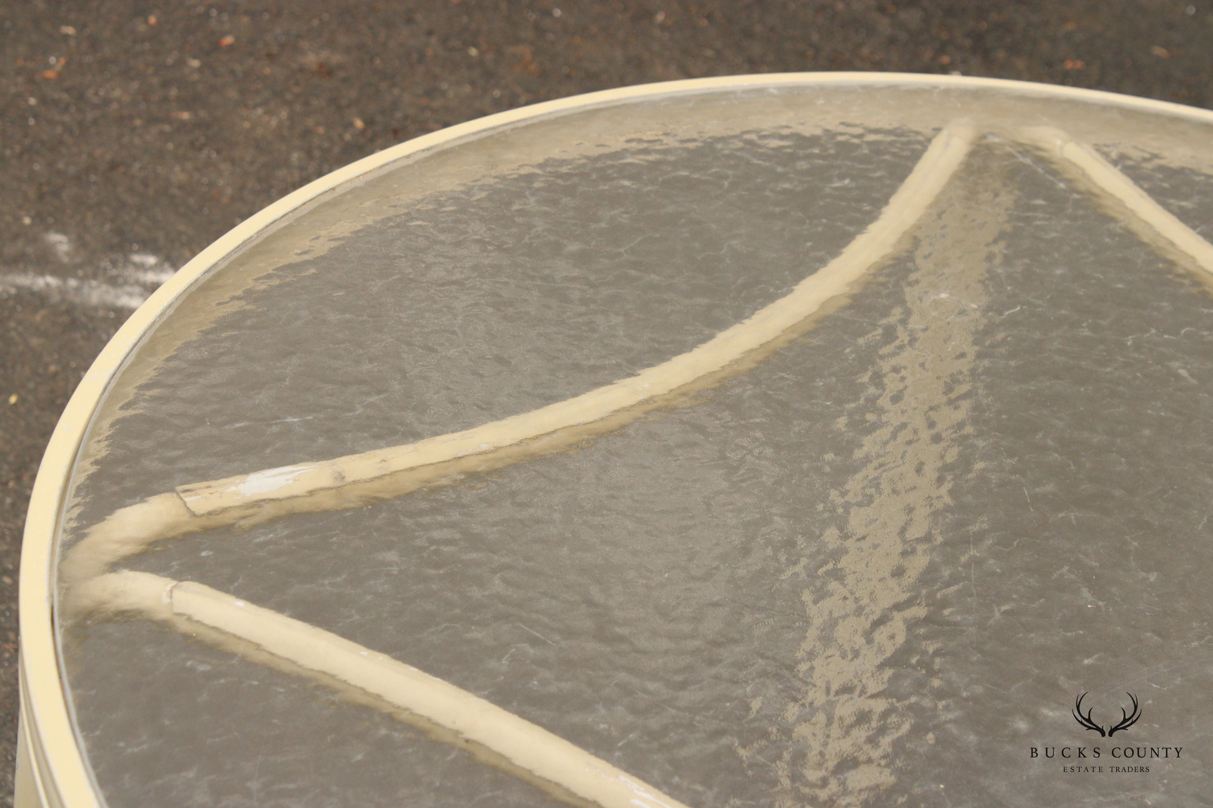 Mid Century Modern Round Aluminum Glass Top Patio Dining Table