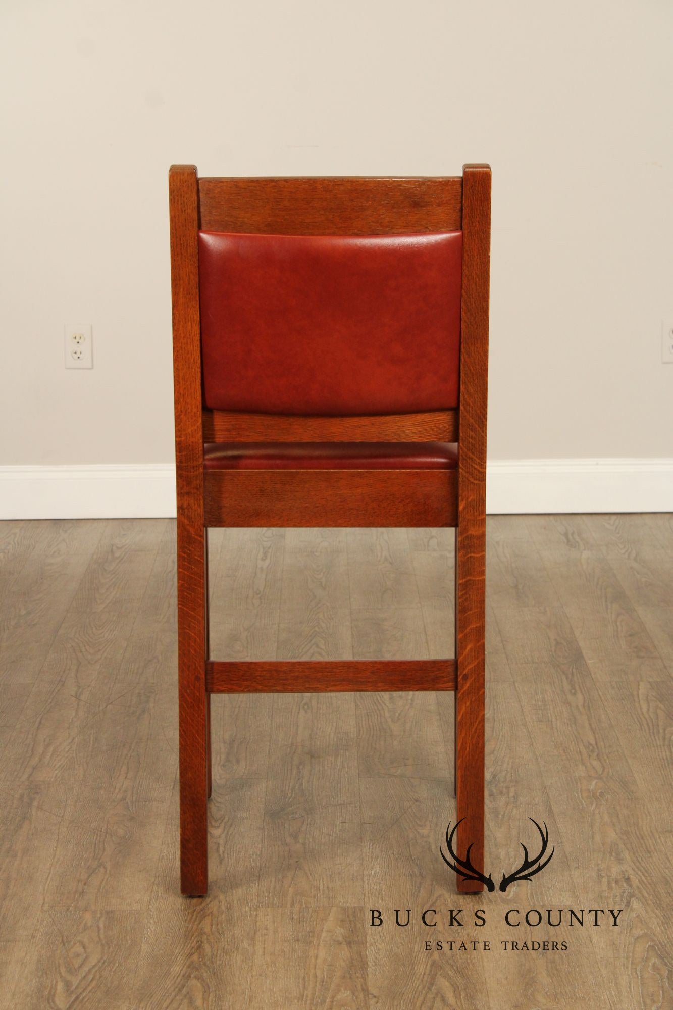 Stickley Mission Collection Pair of Oak And Leather Counter Stools