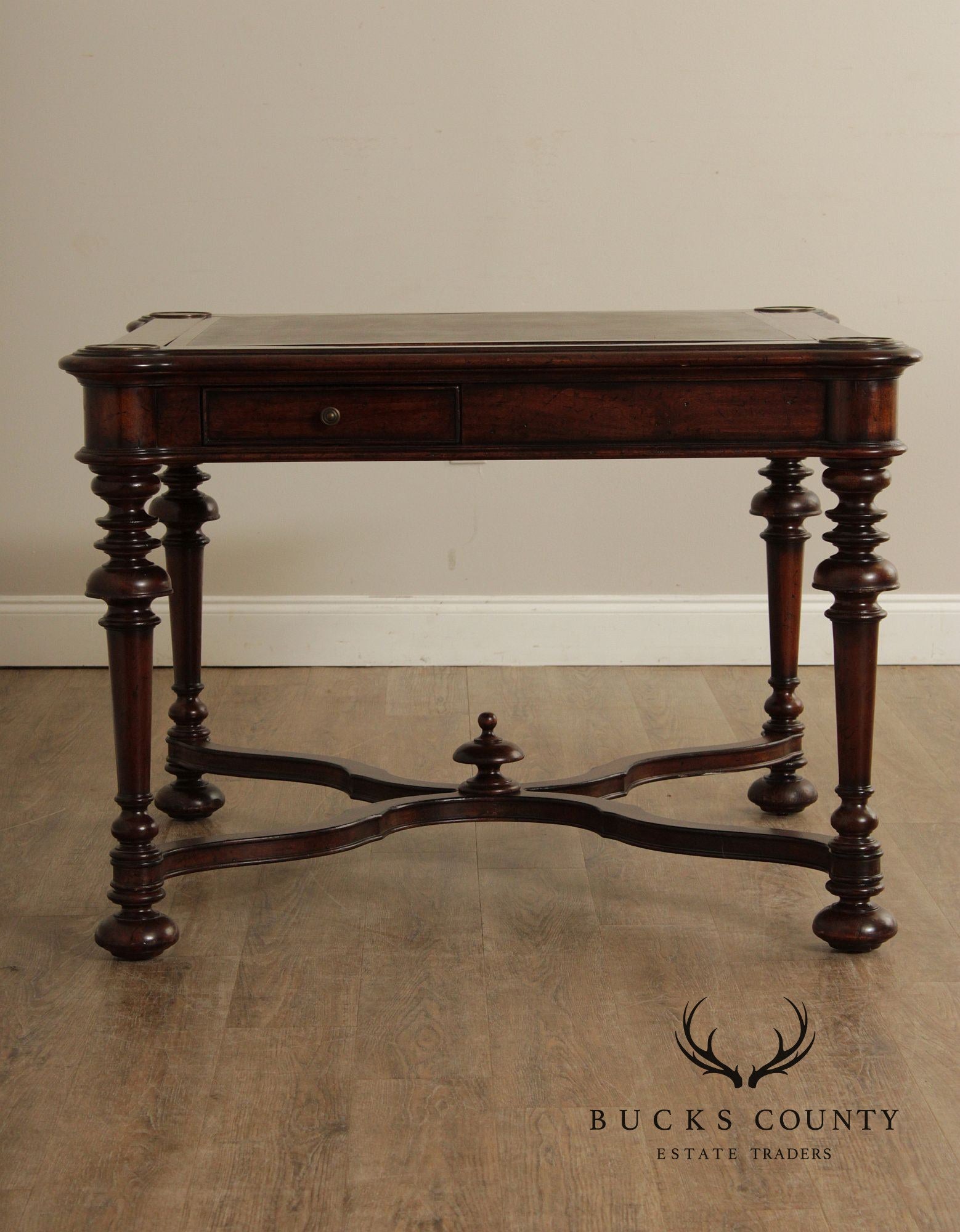 Jacobean Style Leather Top Dark Cherry Games Table