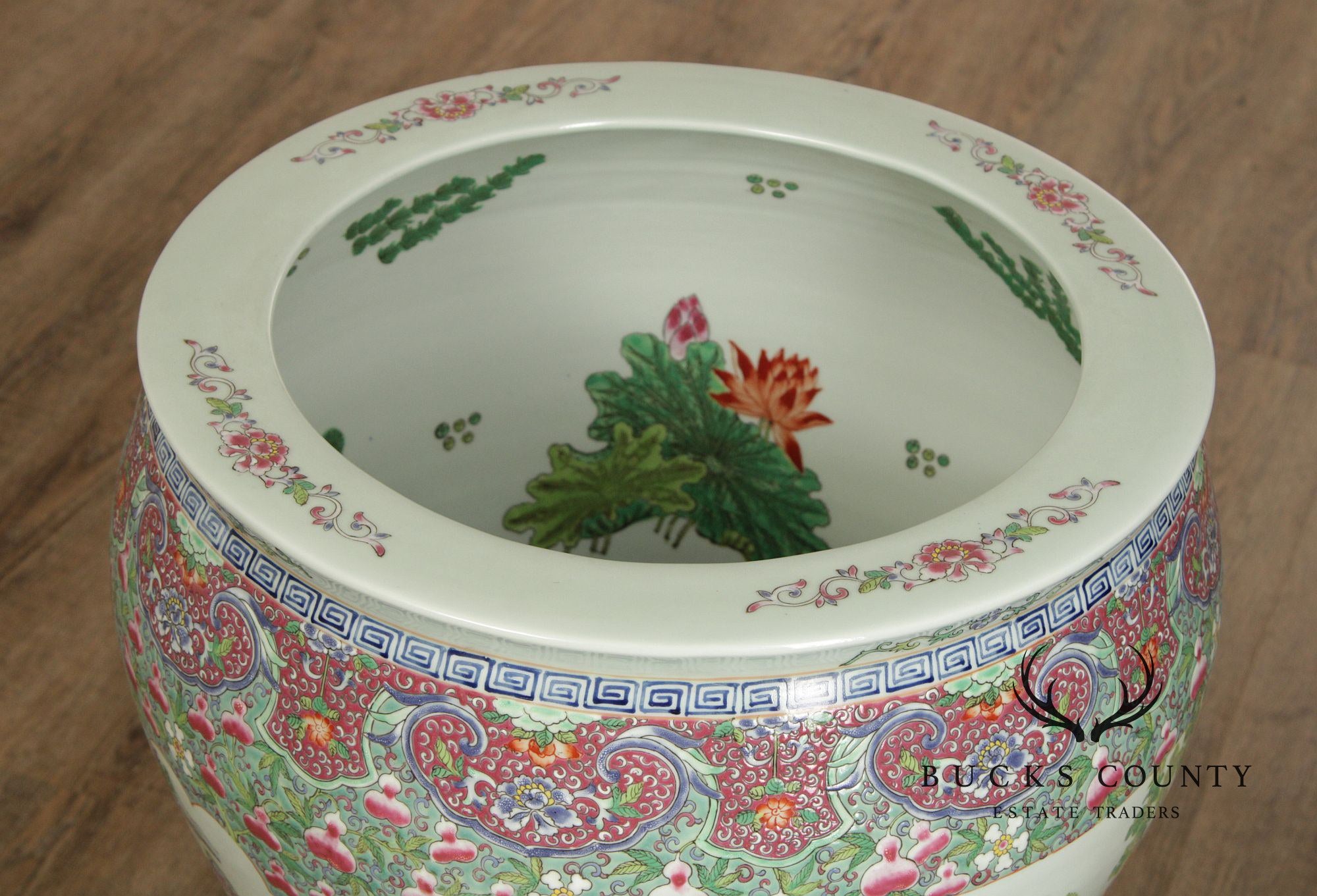 Chinese Famille Verte Fishbowl Planter on Stand