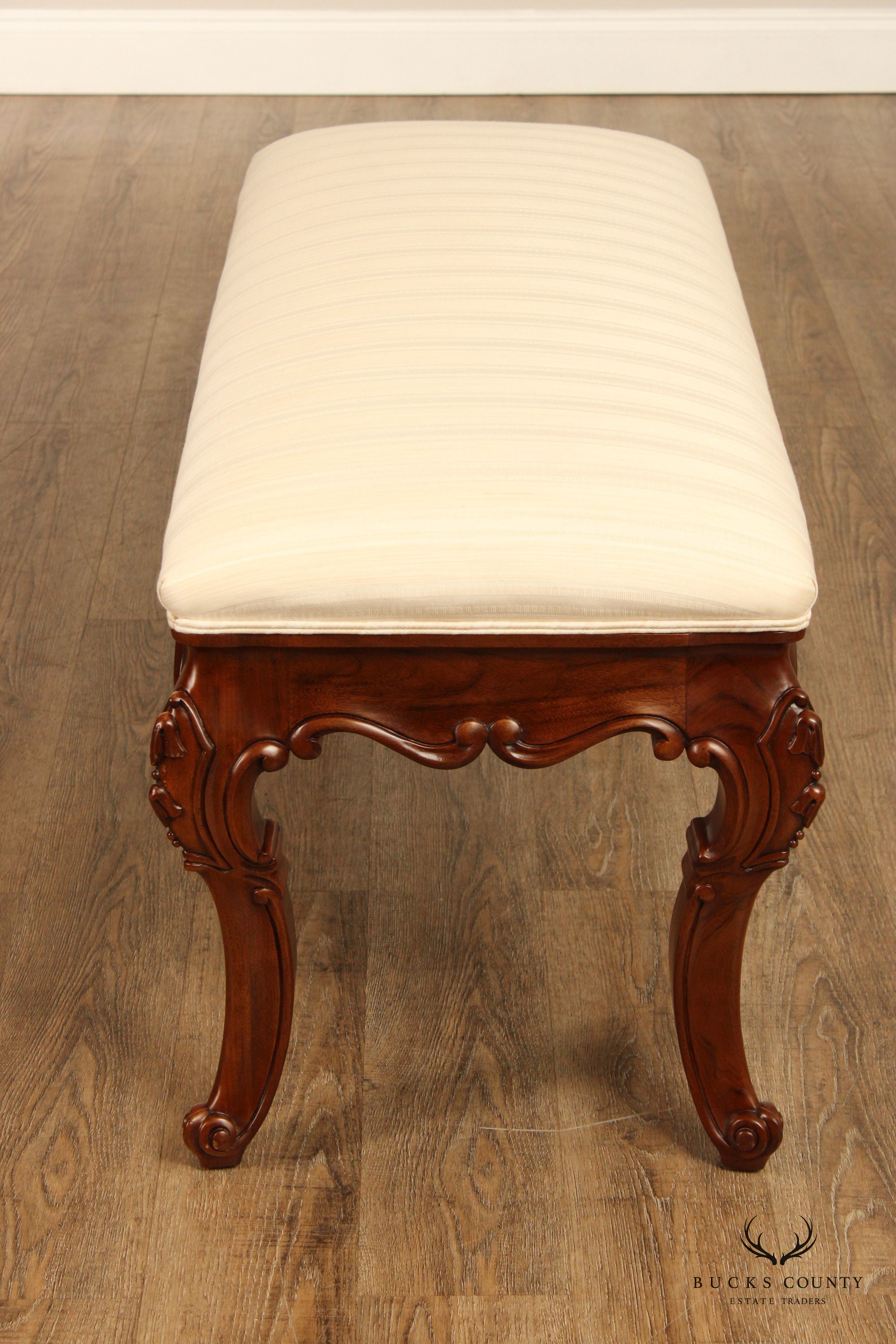 Karges Rococo Style Carved Walnut Upholstered Window Bench