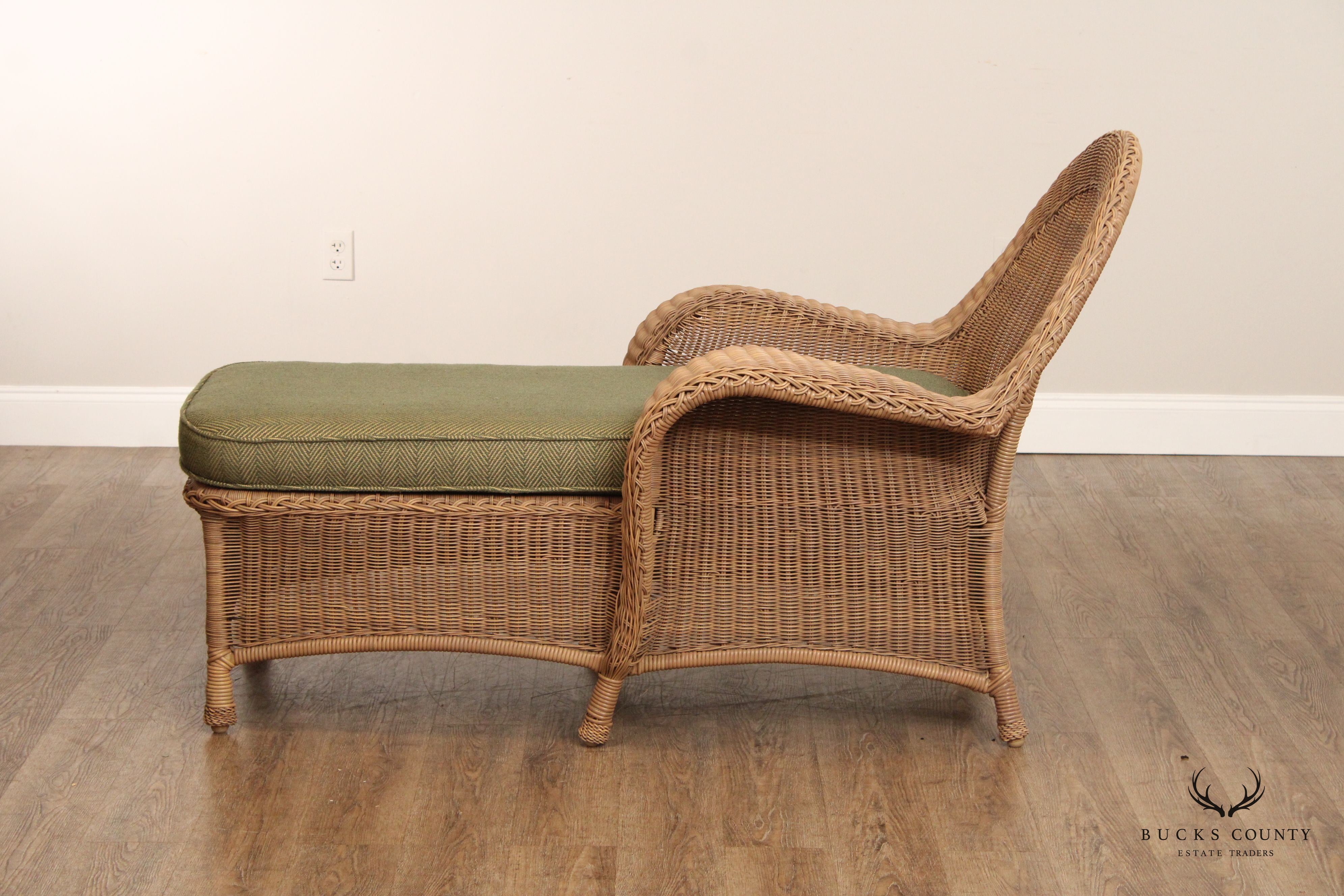 Victorian Style Woven Wicker Patio Chaise Lounge