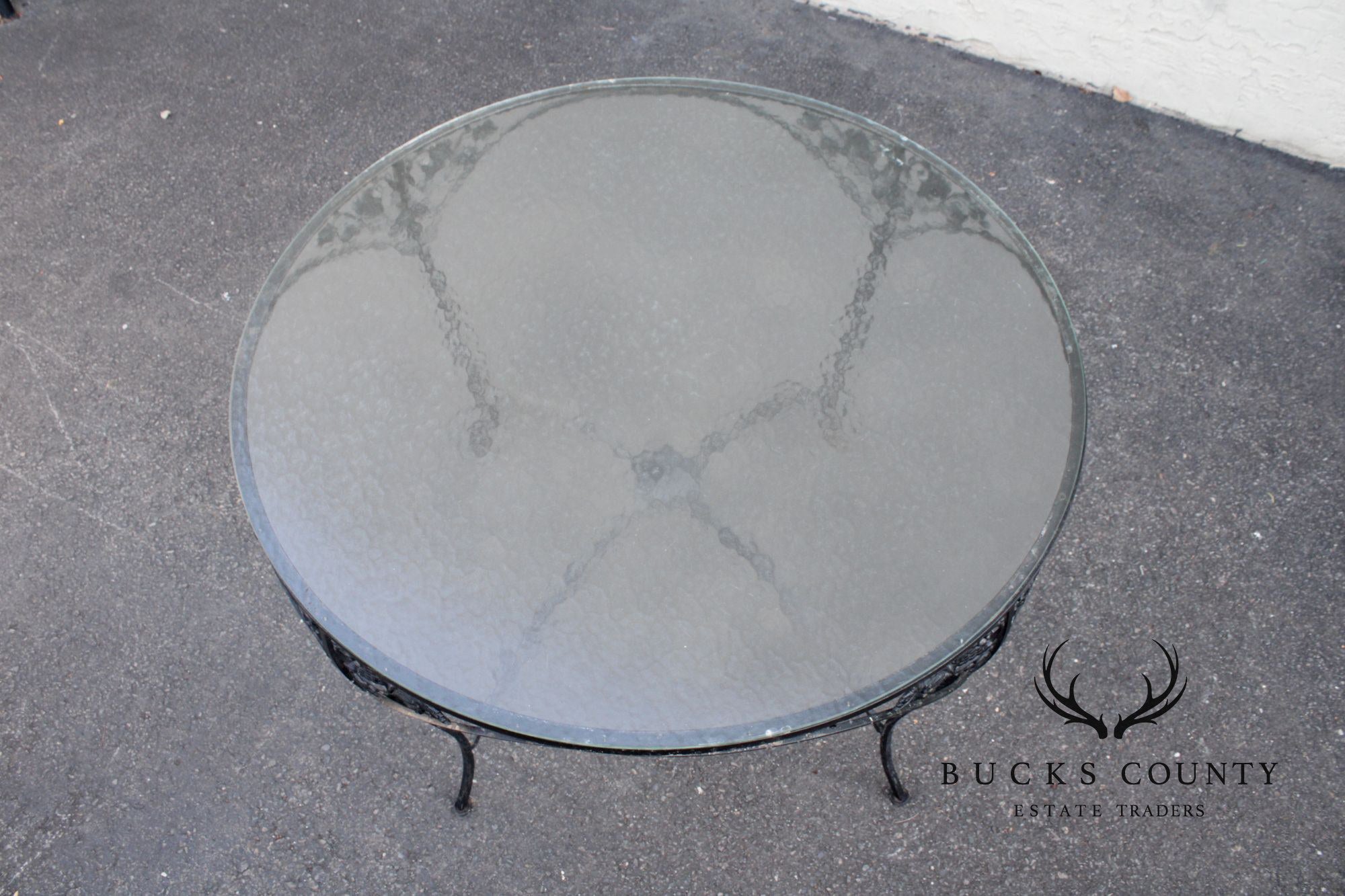 Vintage Round Glass Top Wrought Iron Outdoor Patio Dining Table