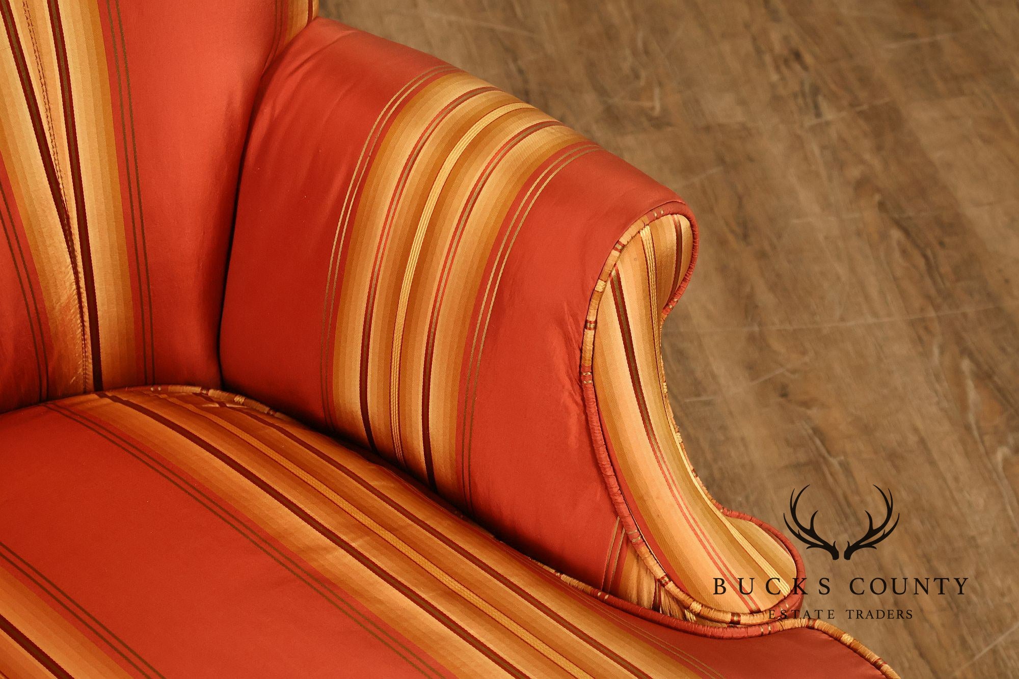 Custom Quality Pair Of Mahogany Fanback Wing Chairs