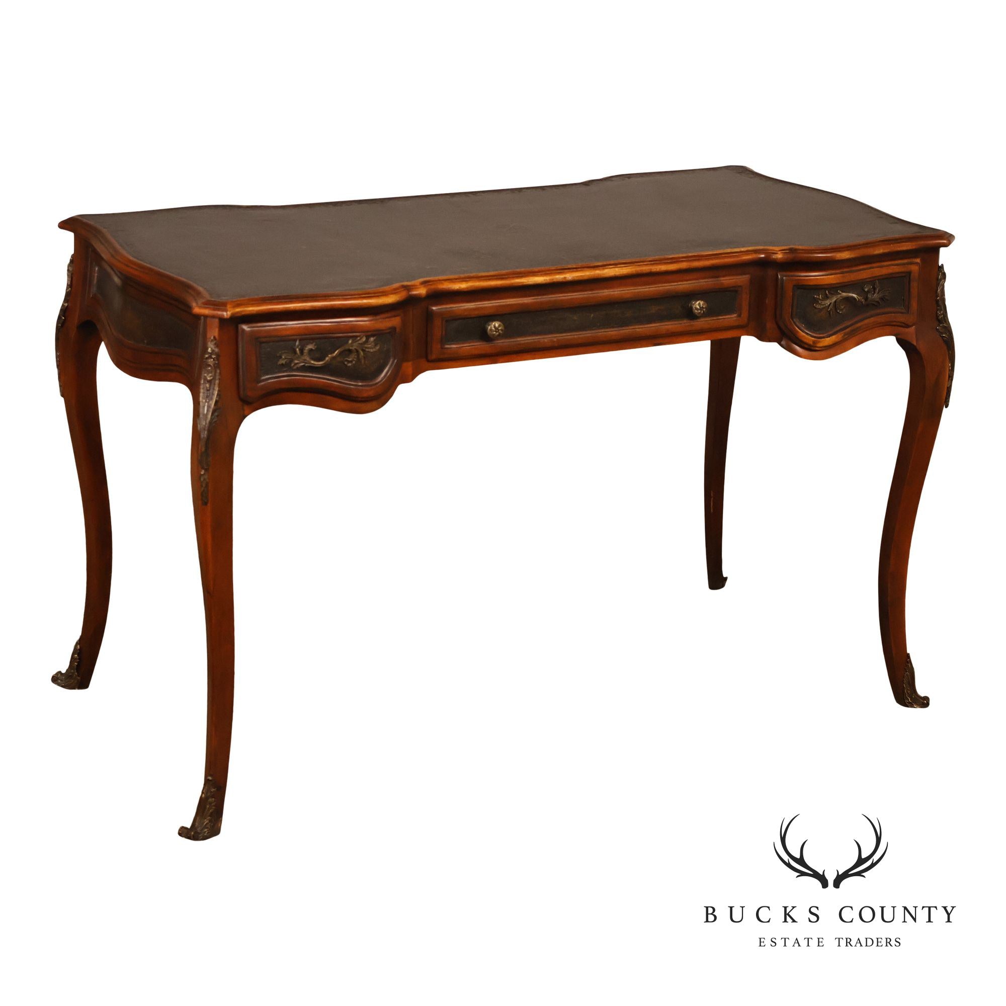 Theodore Alexander Chateau Du Vallois French Louis XV Style Walnut Leather Writing Desk