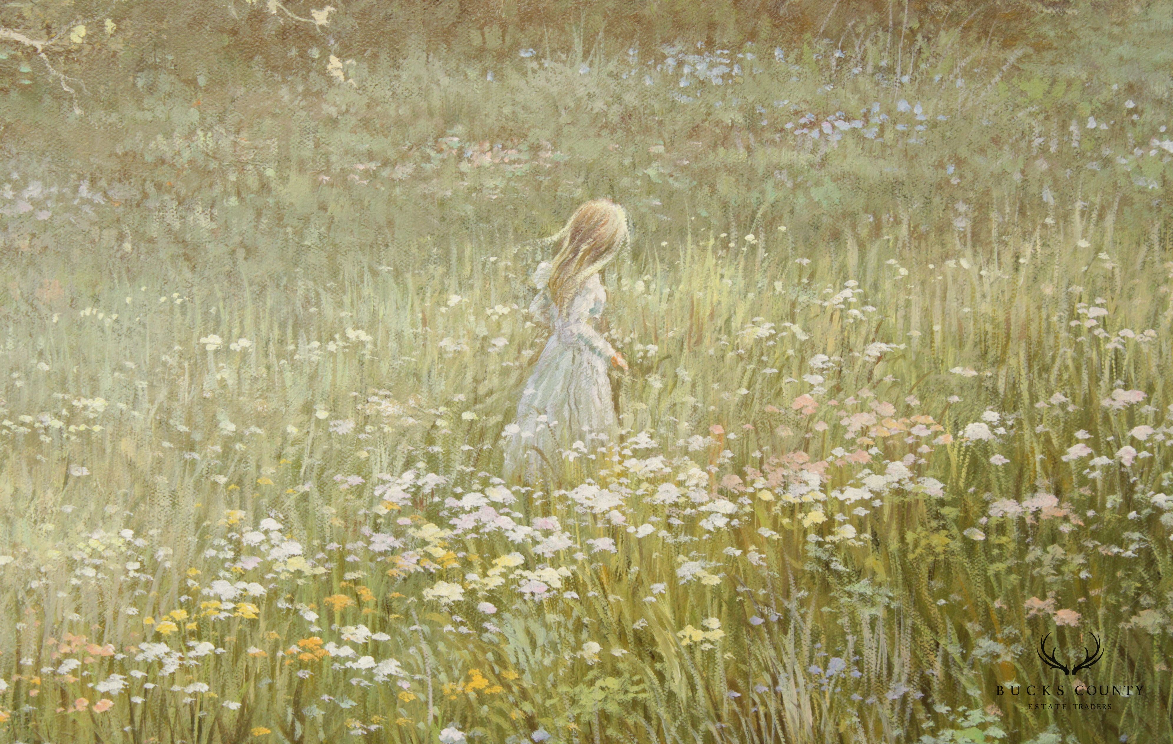 Hyun Bo Yoo 'Girl in Flower Field' Framed Oil Painting