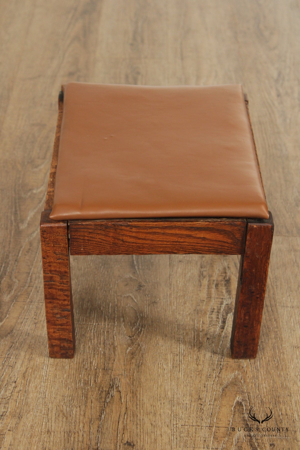 Mission Oak and Leather Foot Stool
