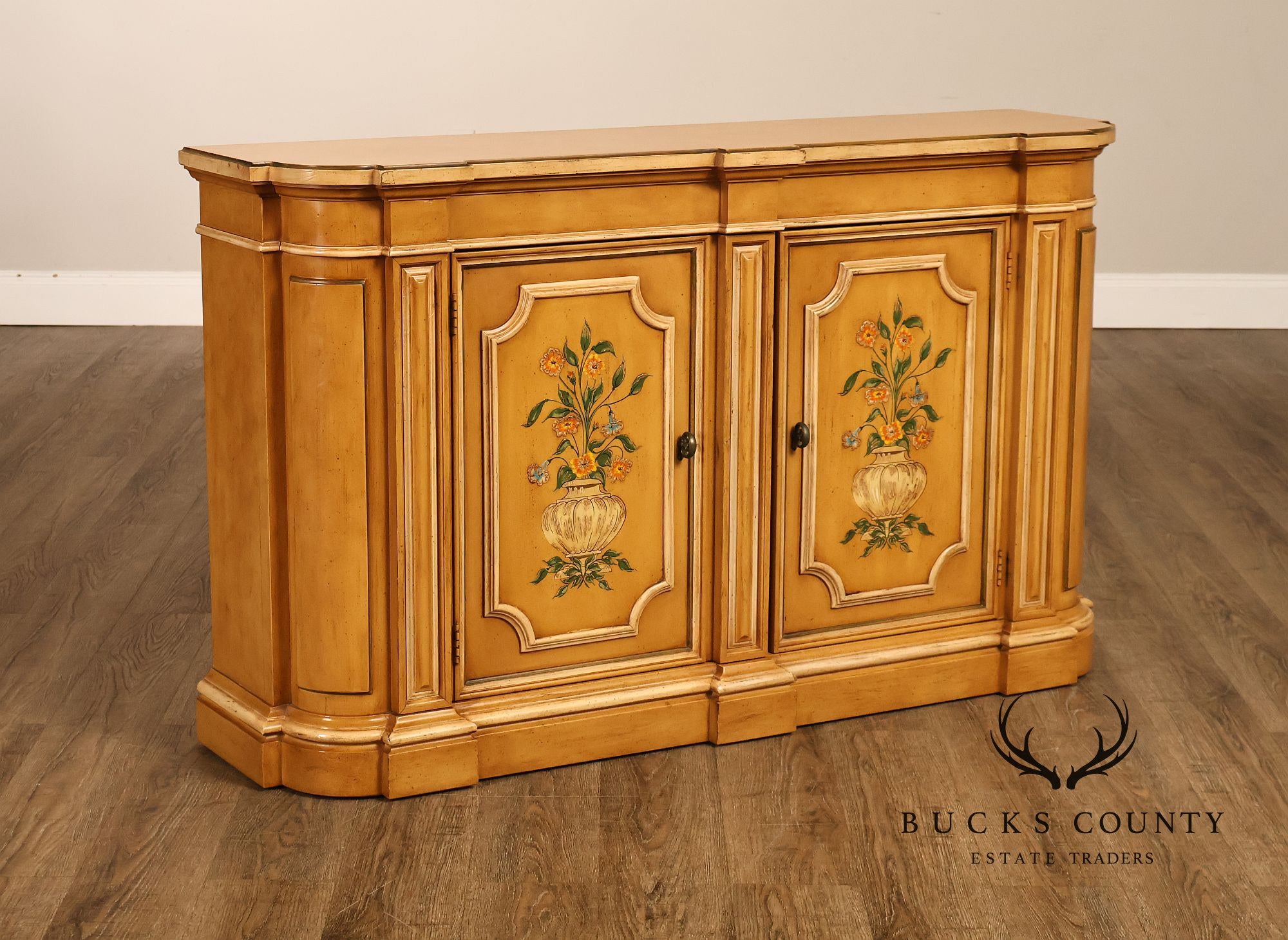 Italian Style Floral Painted Two-Door Sideboard