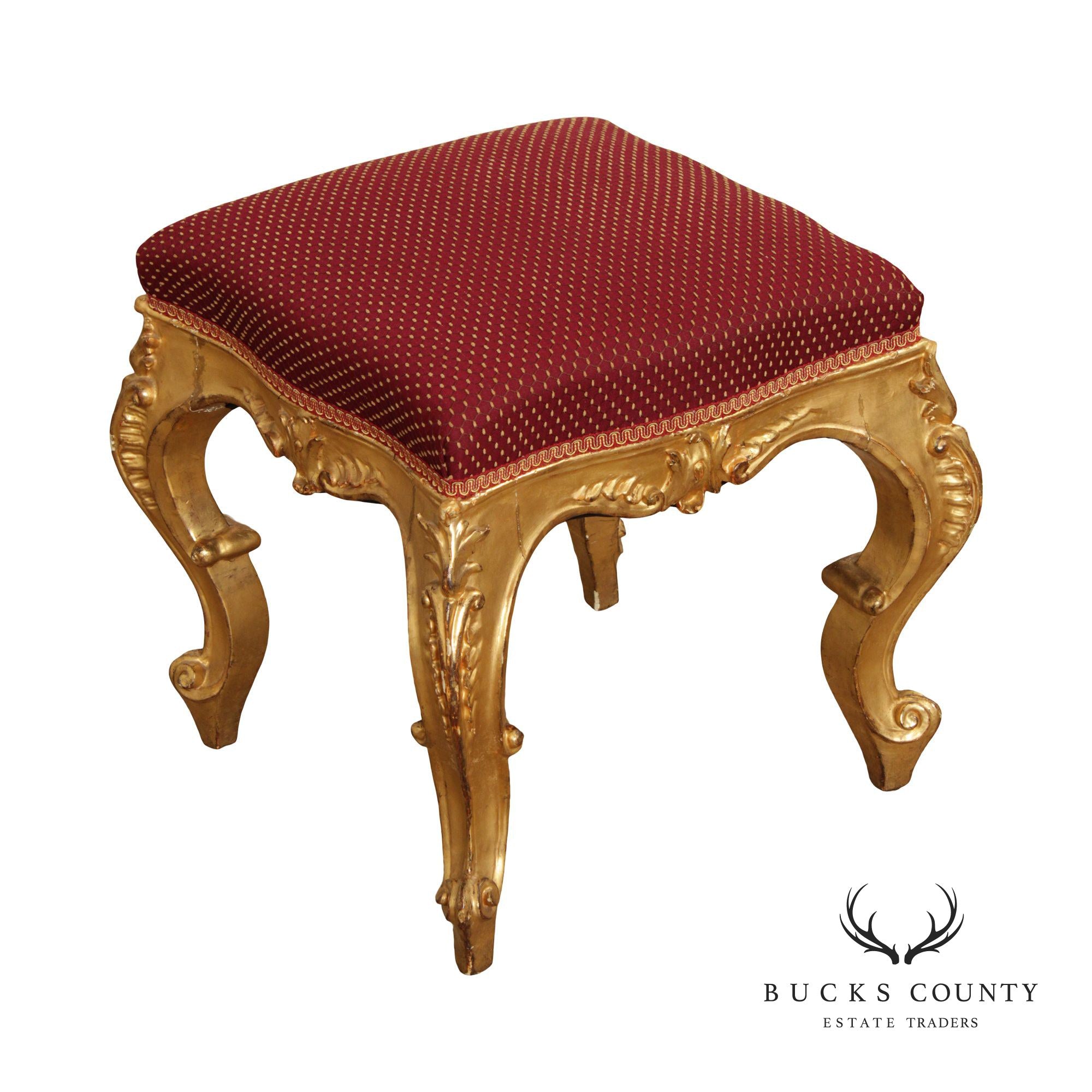 Antique Italian Rococo Style Giltwood Stool