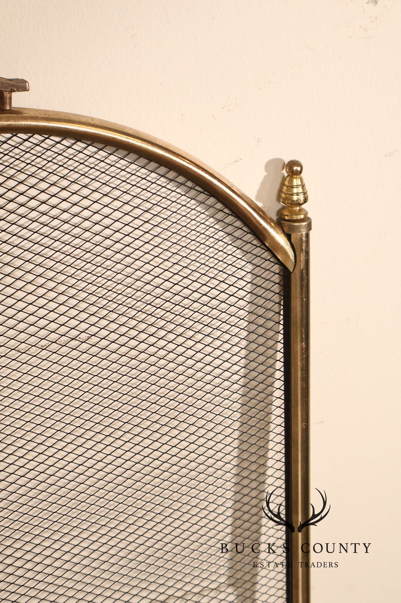 Vintage Brass Four-Panel Folding Fireplace Screen