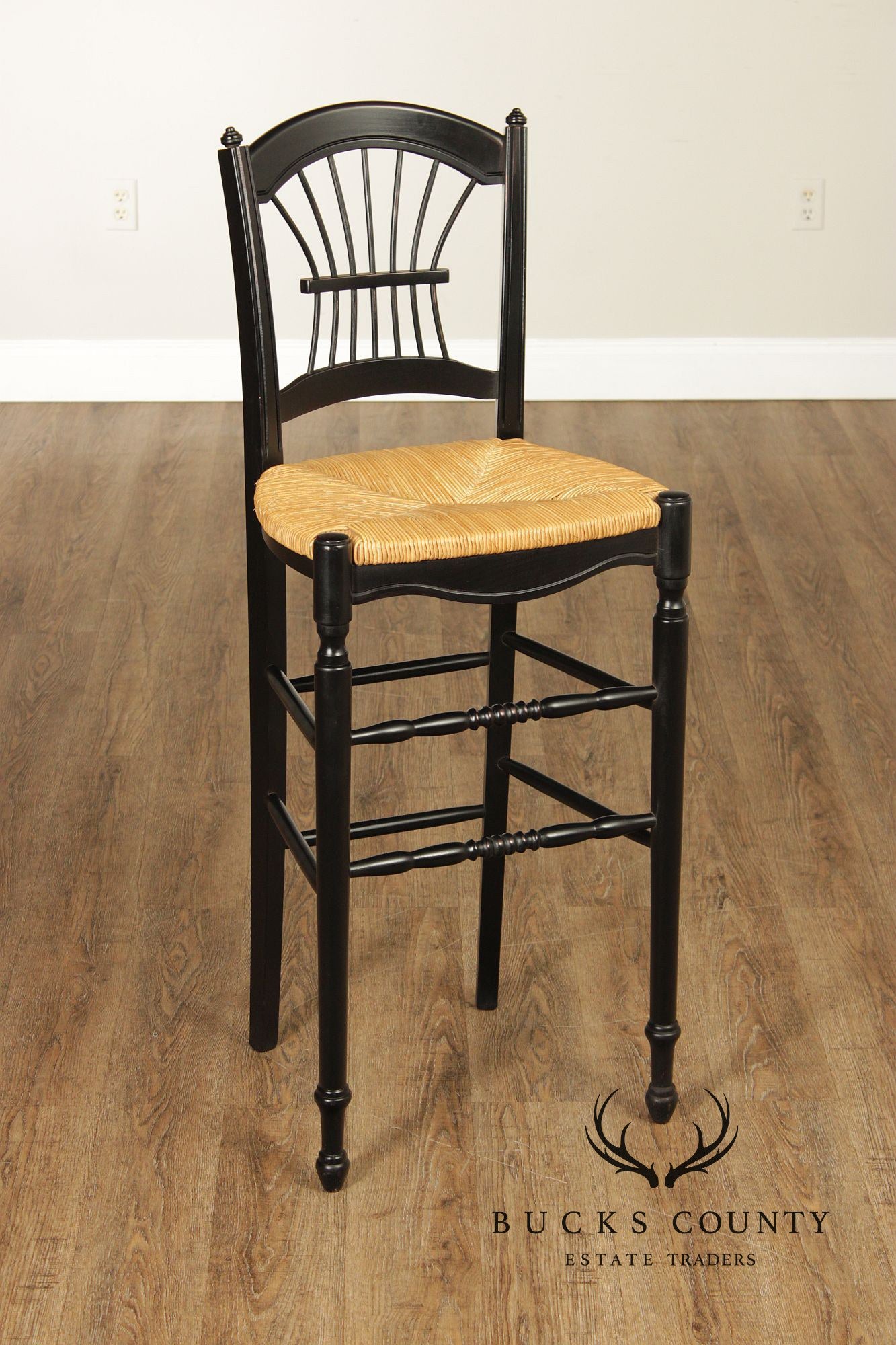 Lillian August Farmhouse Style Pair of Ebonized Counter Stools