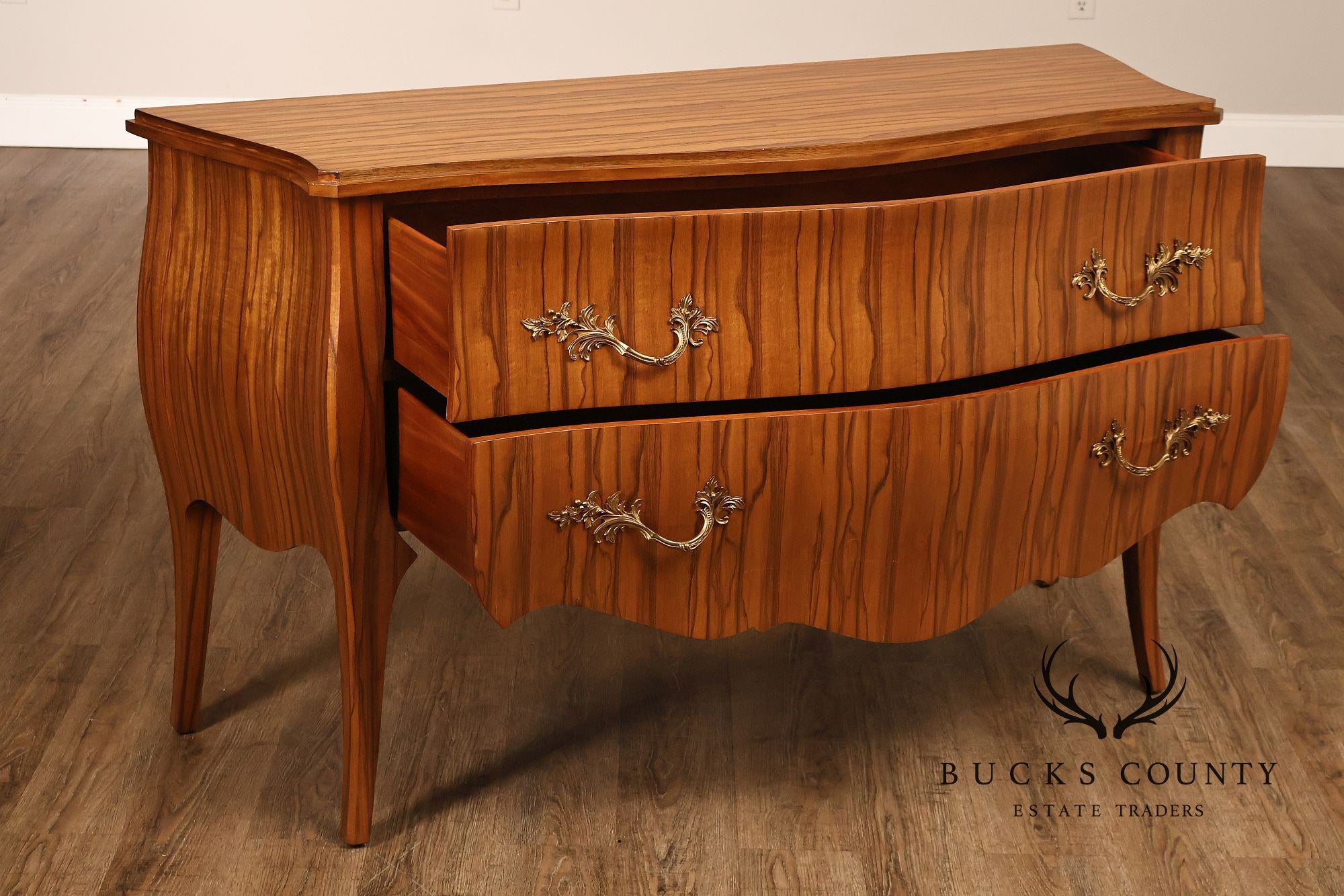 Theodore Alexander French Louis XV Style Two Drawer Bombe Commode