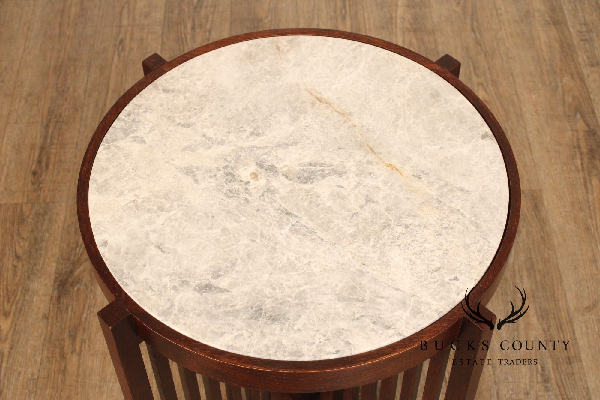 Stickley Park Slope Collection Round Marble Top Oak End Table