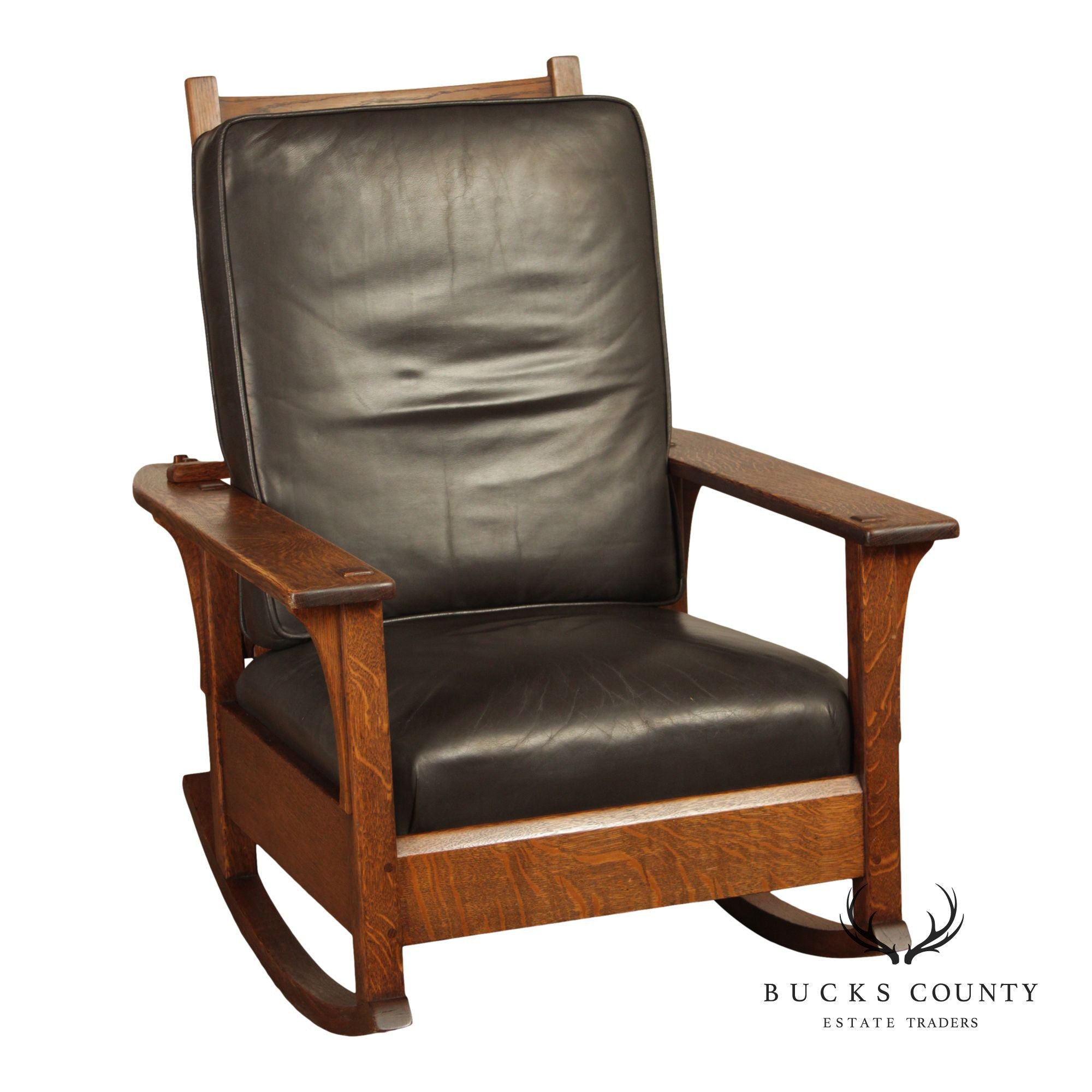 Antique L. & J.G. Stickley Mission Oak Morris Rocker
