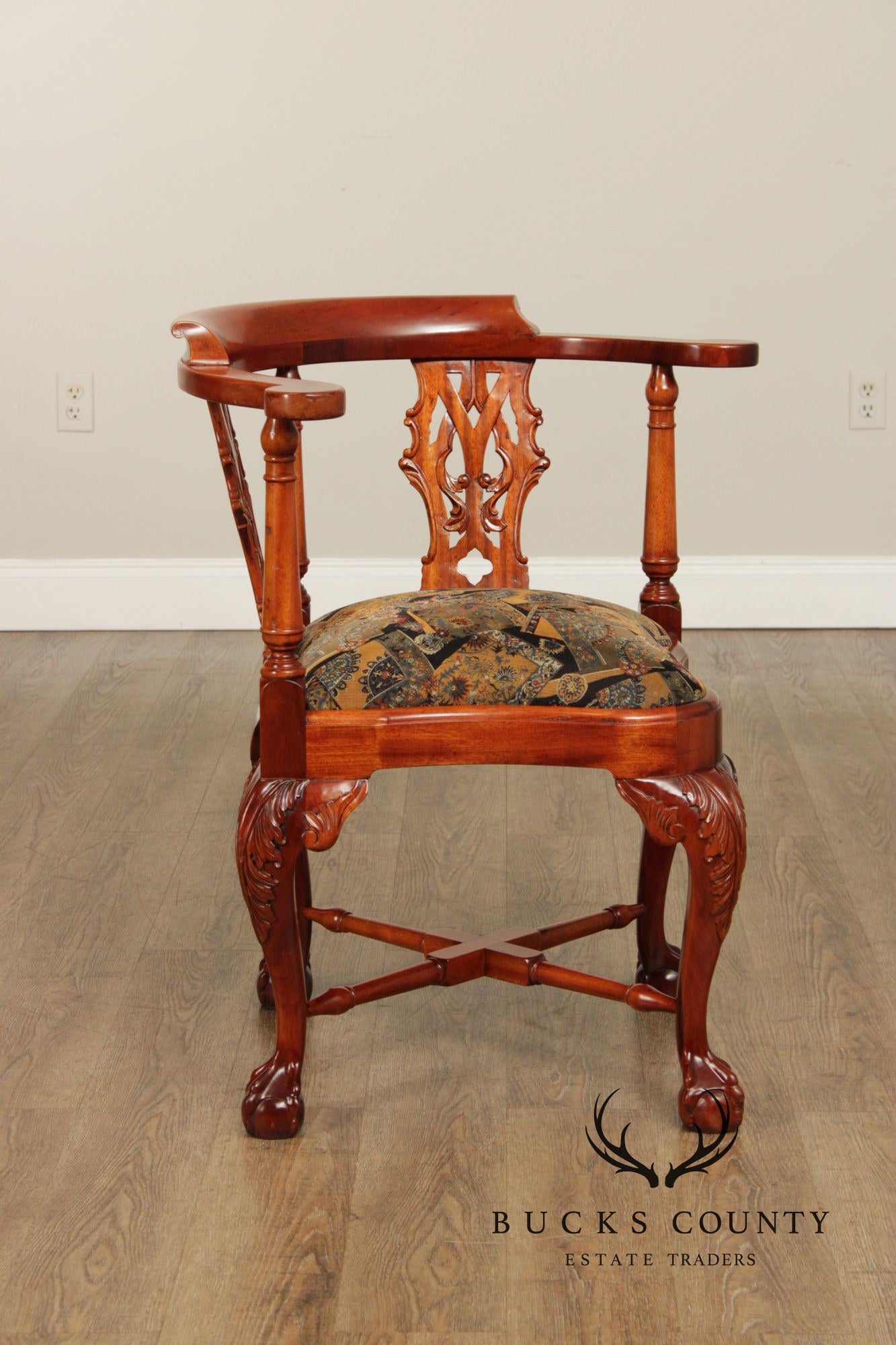 Chippendale Style Pair Of Mahogany Ball And Claw Corner Chairs