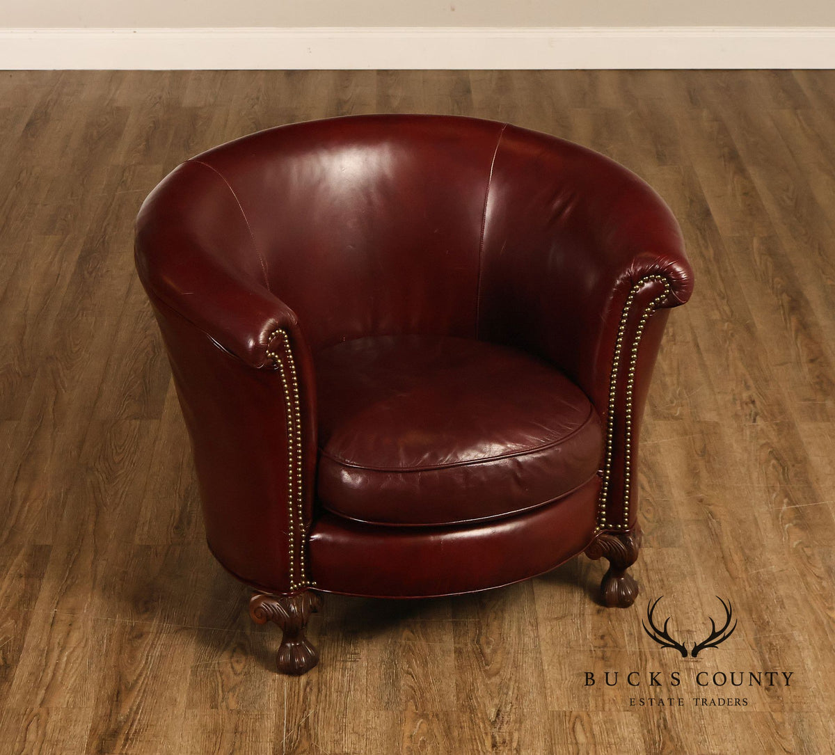 Old Hickory Tannery Burgundy Leather Nailhead Trim Club Chair