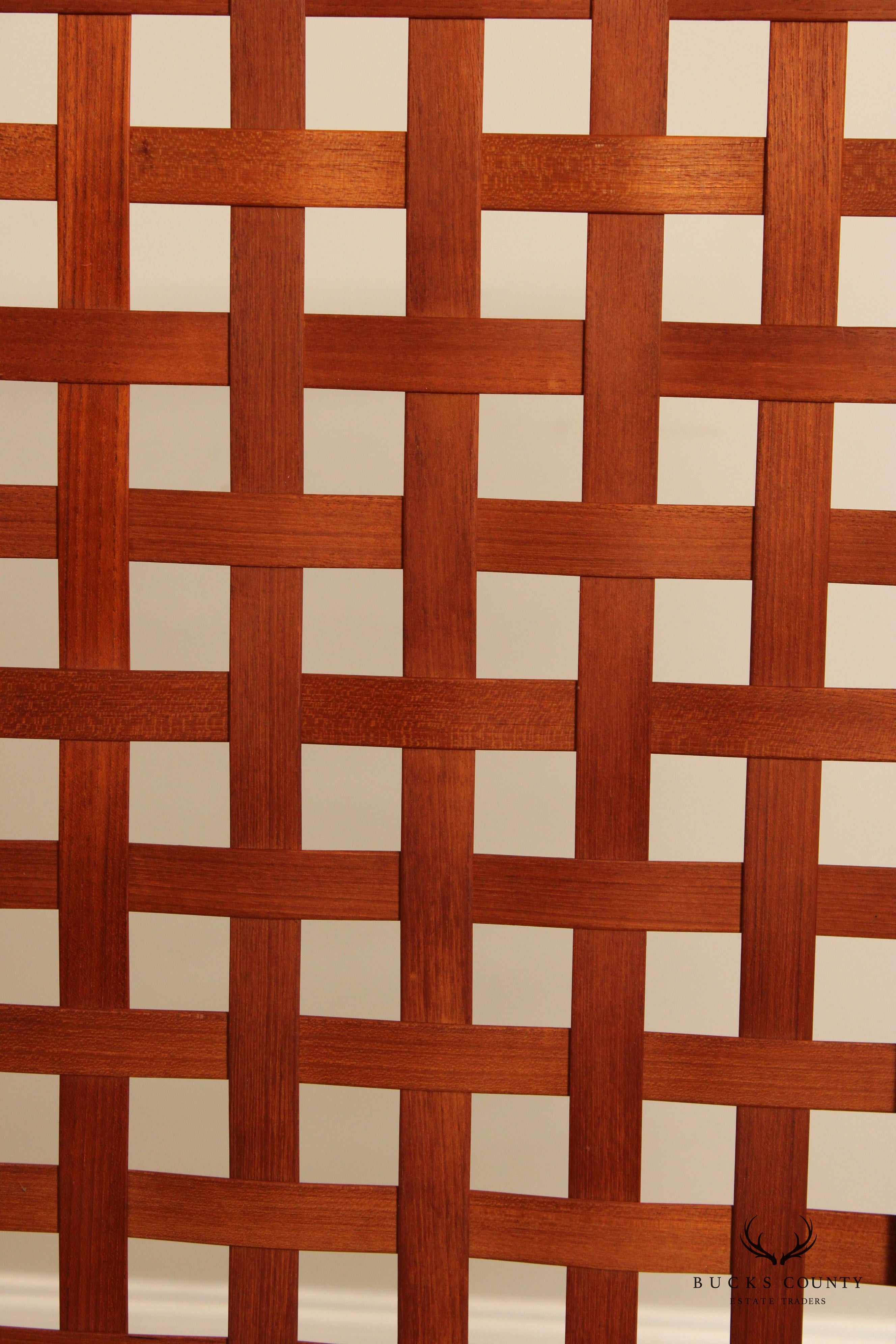 Vintage Latticed Teak Three Panel Folding Screen