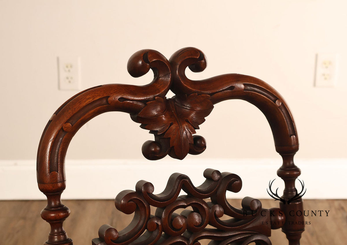 Antique Victorian Carved Mahogany Needlepoint Side Chair