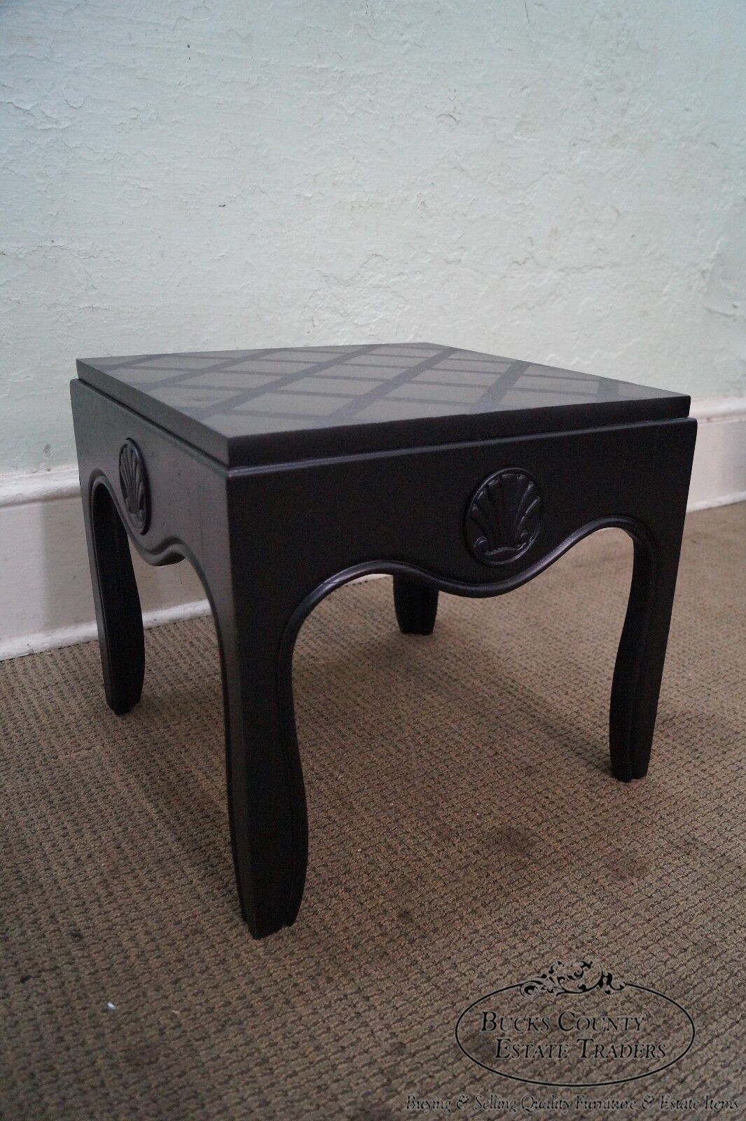 Mid Century Pair of Ebonized Black Low Slate Top Side Tables