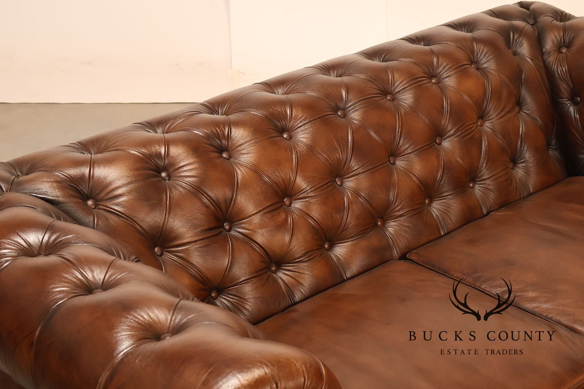 Chesterfield Style 6 Foot Cognac Brown Tufted Leather Sofa
