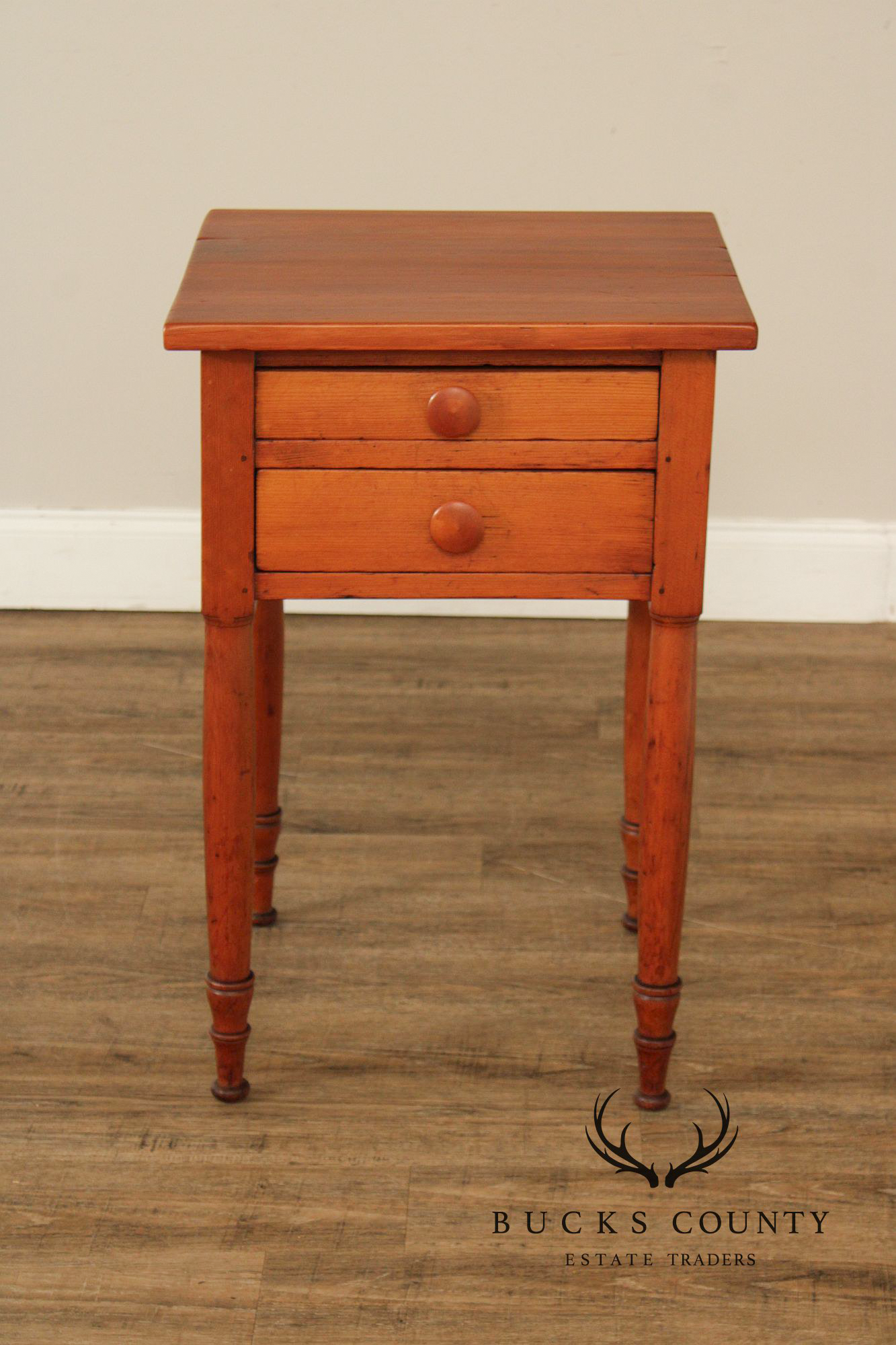 Antique Sheraton Two-Drawer Poplar Nightstand Work Table