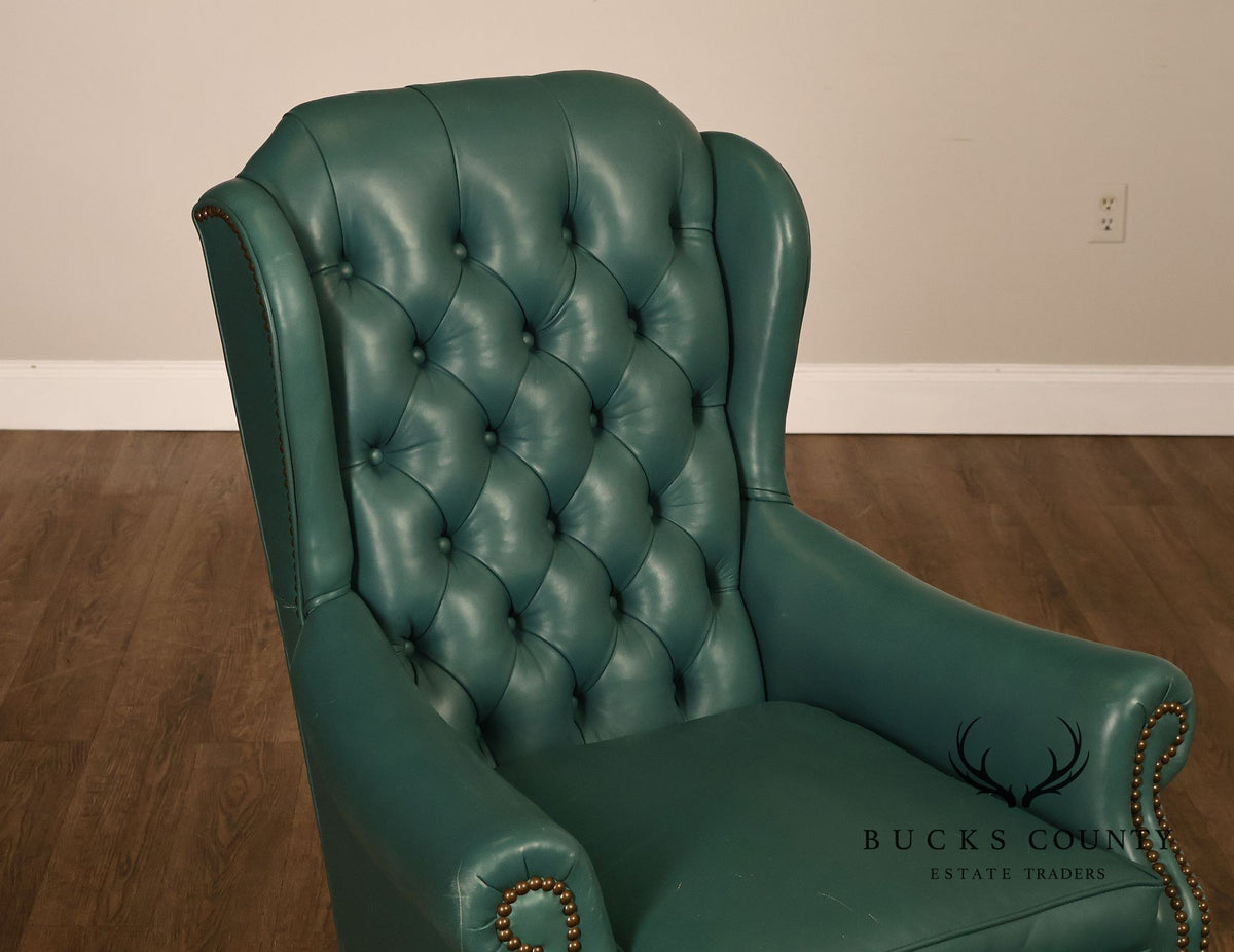 Distinction Furniture Chippendale Style Green Leather Wingback Armchair