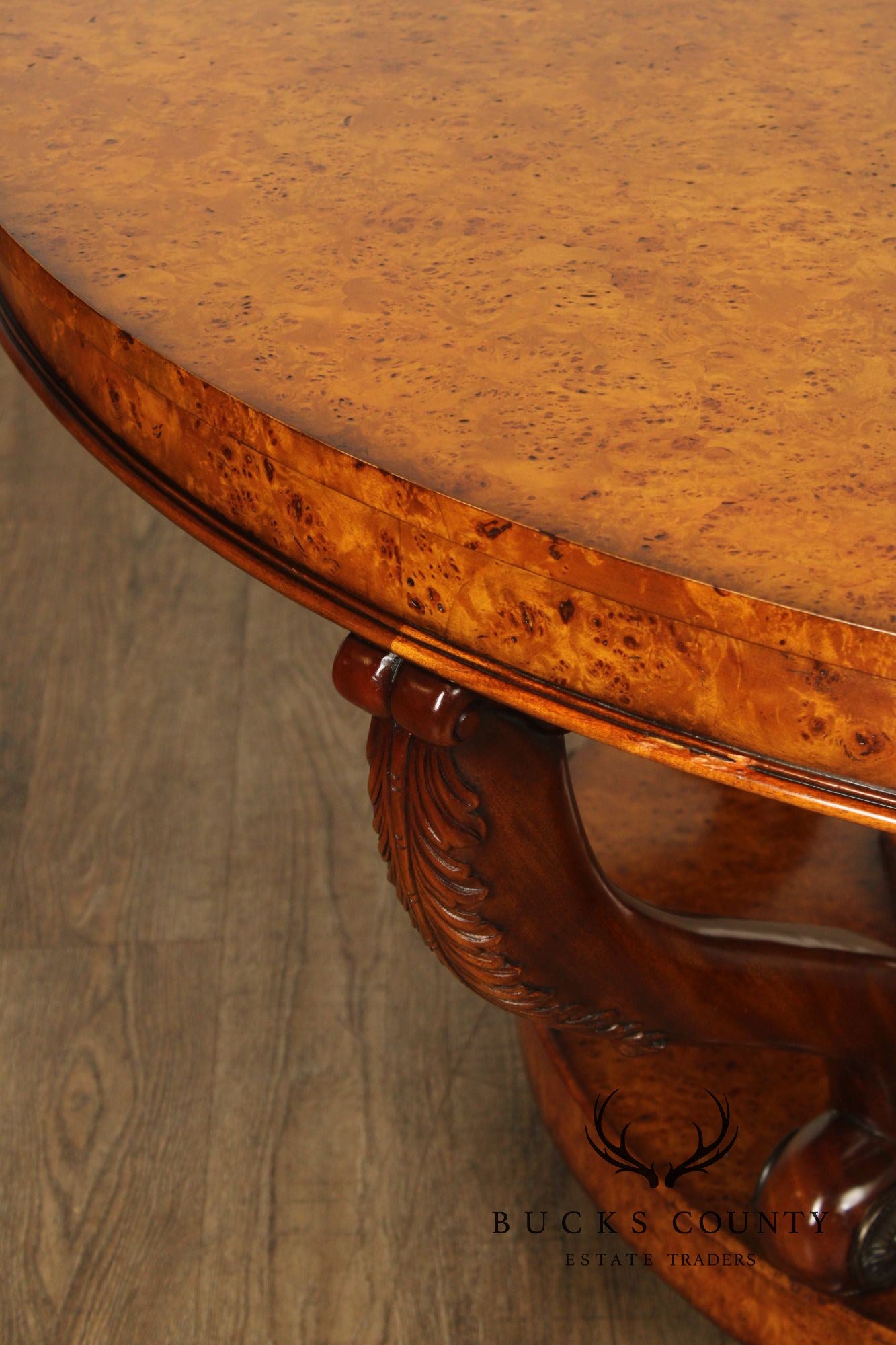 Theodore Alexander Empire Style Burl Wood Large Round Center Table