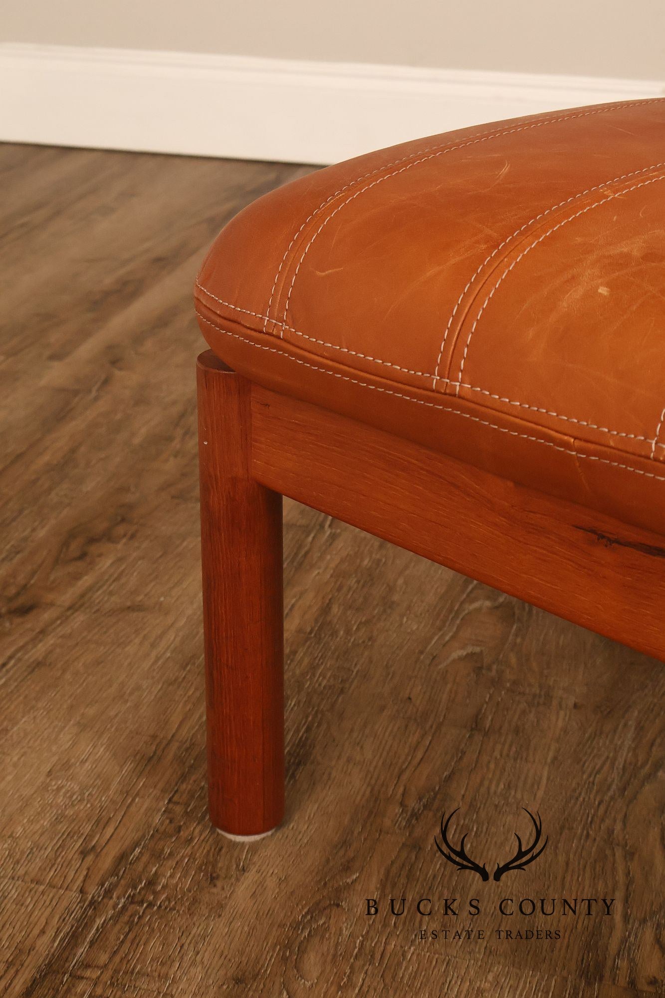 Thams Kvalitet Danish Modern Teak and Leather Ottoman