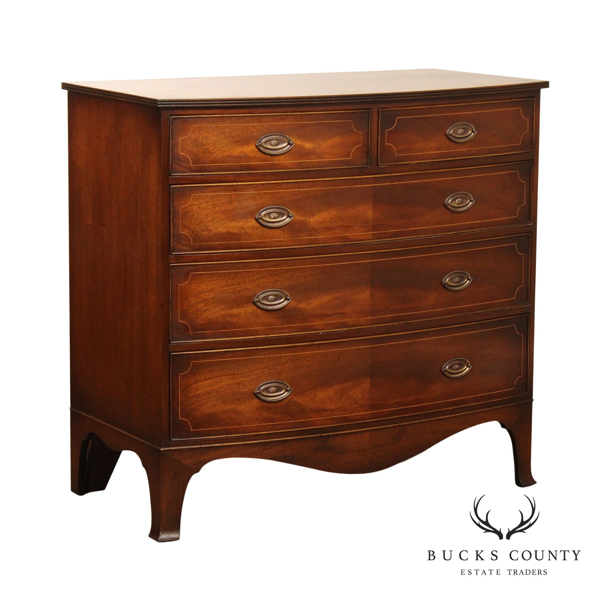 Hepplewhite Style Custom English Mahogany Bow Front Chest