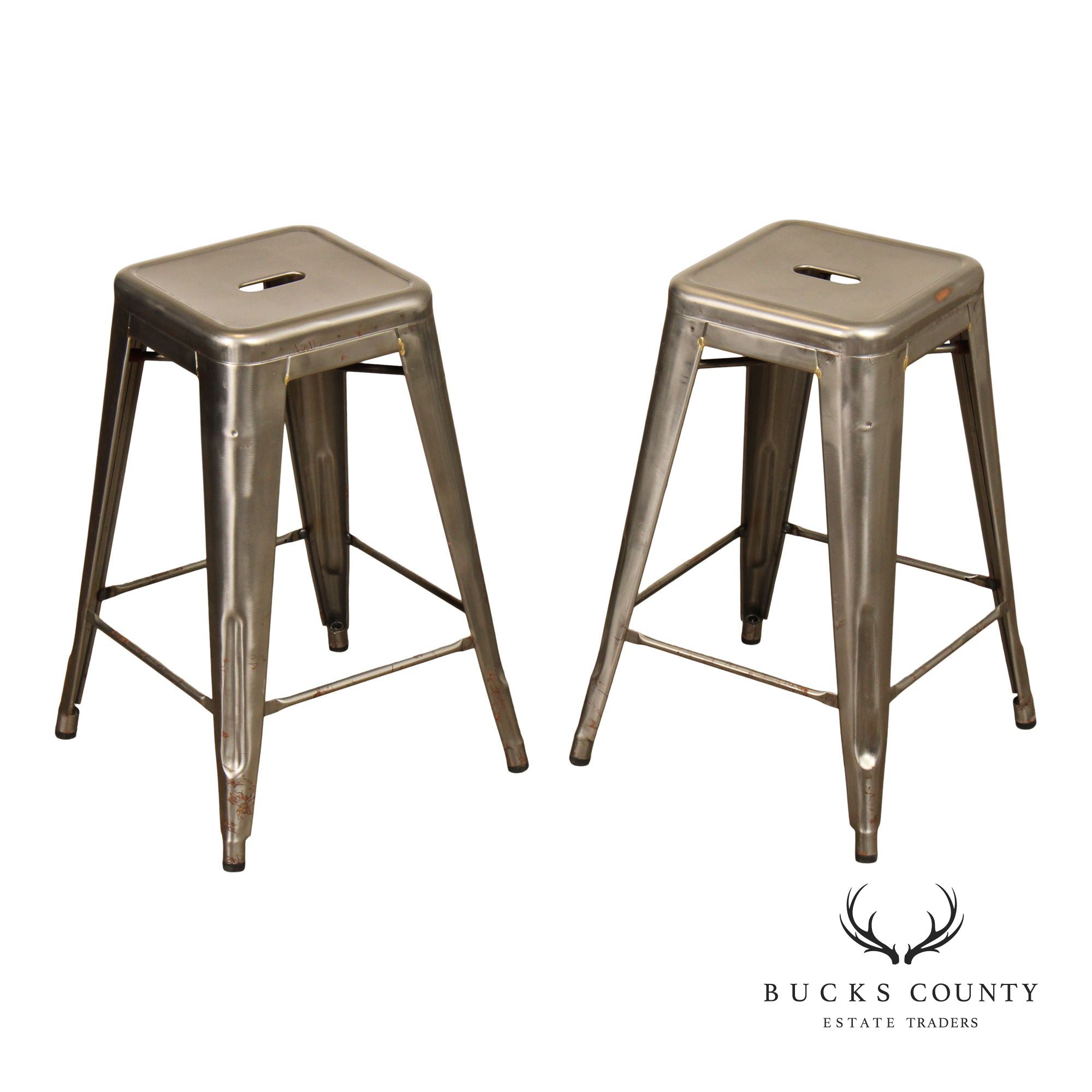 Tolix Industrial Style Pair of Steel Counter Stools