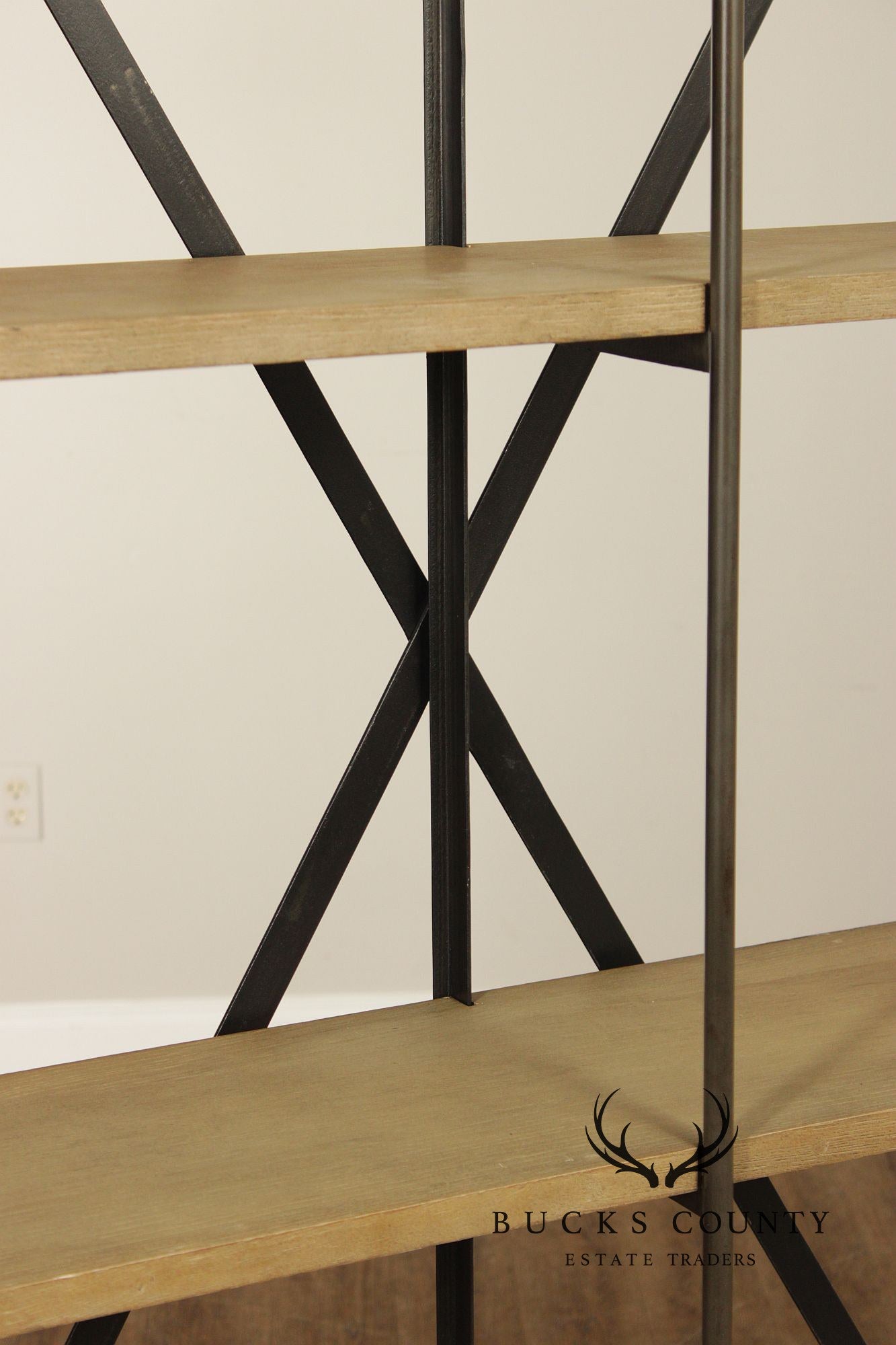 Transitional Industrial Style Iron And Wood Etagere Bookcase