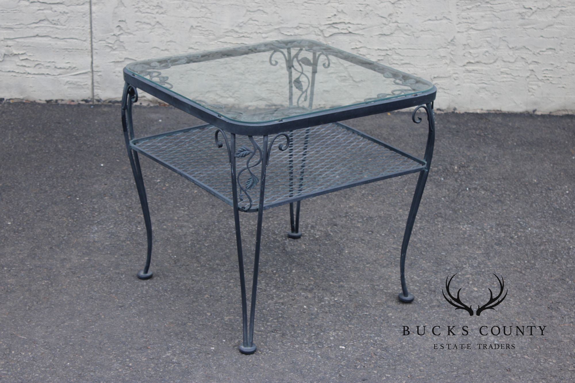 Woodard 'Chantilly Rose' Glass Top Wrought Iron Patio Side Table