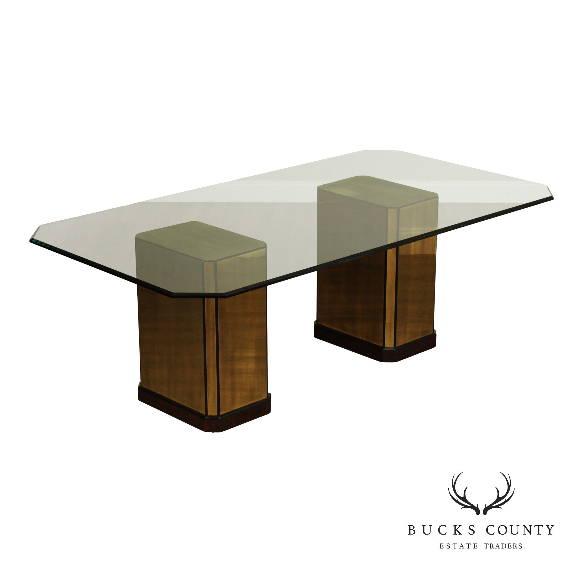 Mastercraft Hollywood Regency Brass and Glass Pedestal Dining Table