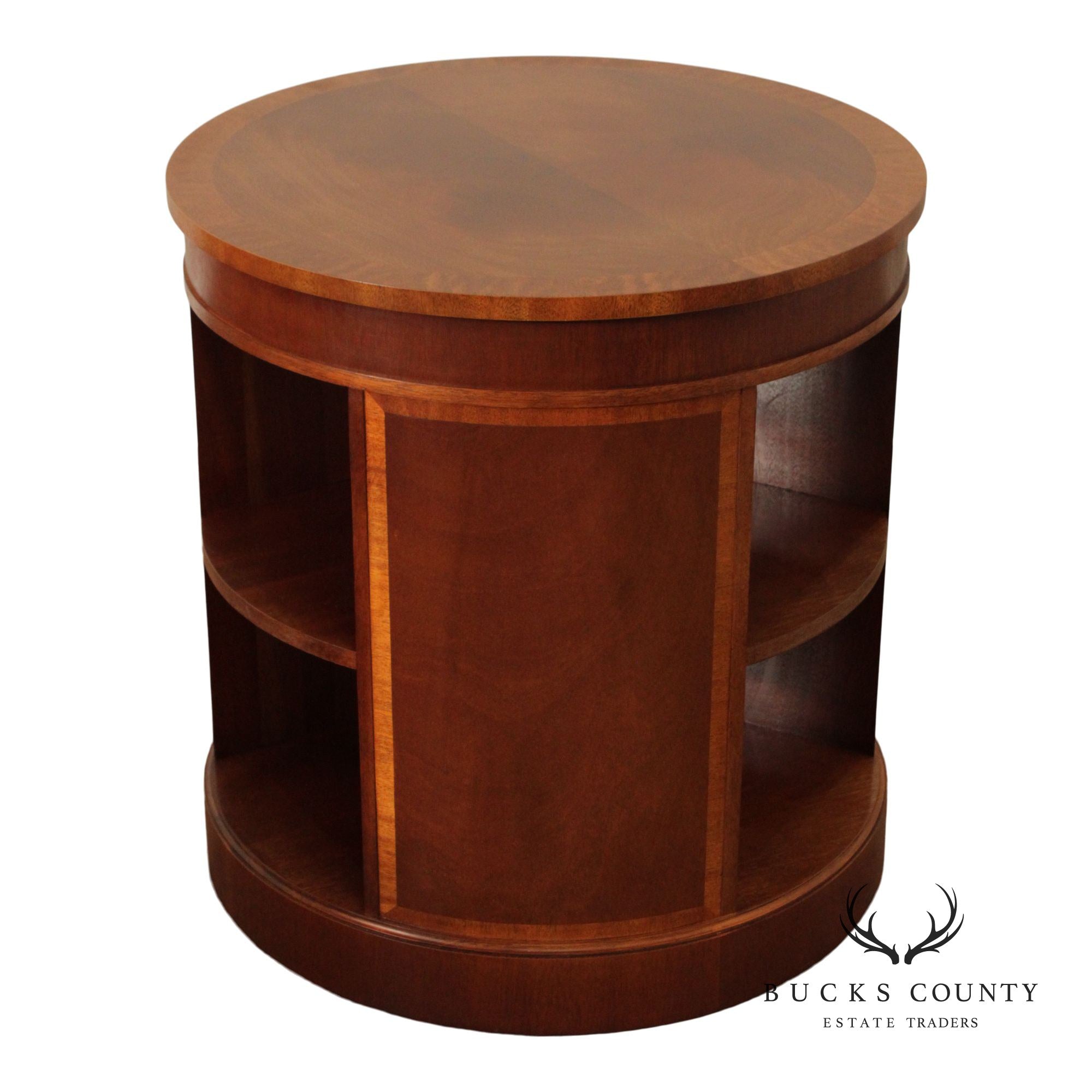 Baker Regency Style Round Mahogany Bookshelf Side Table