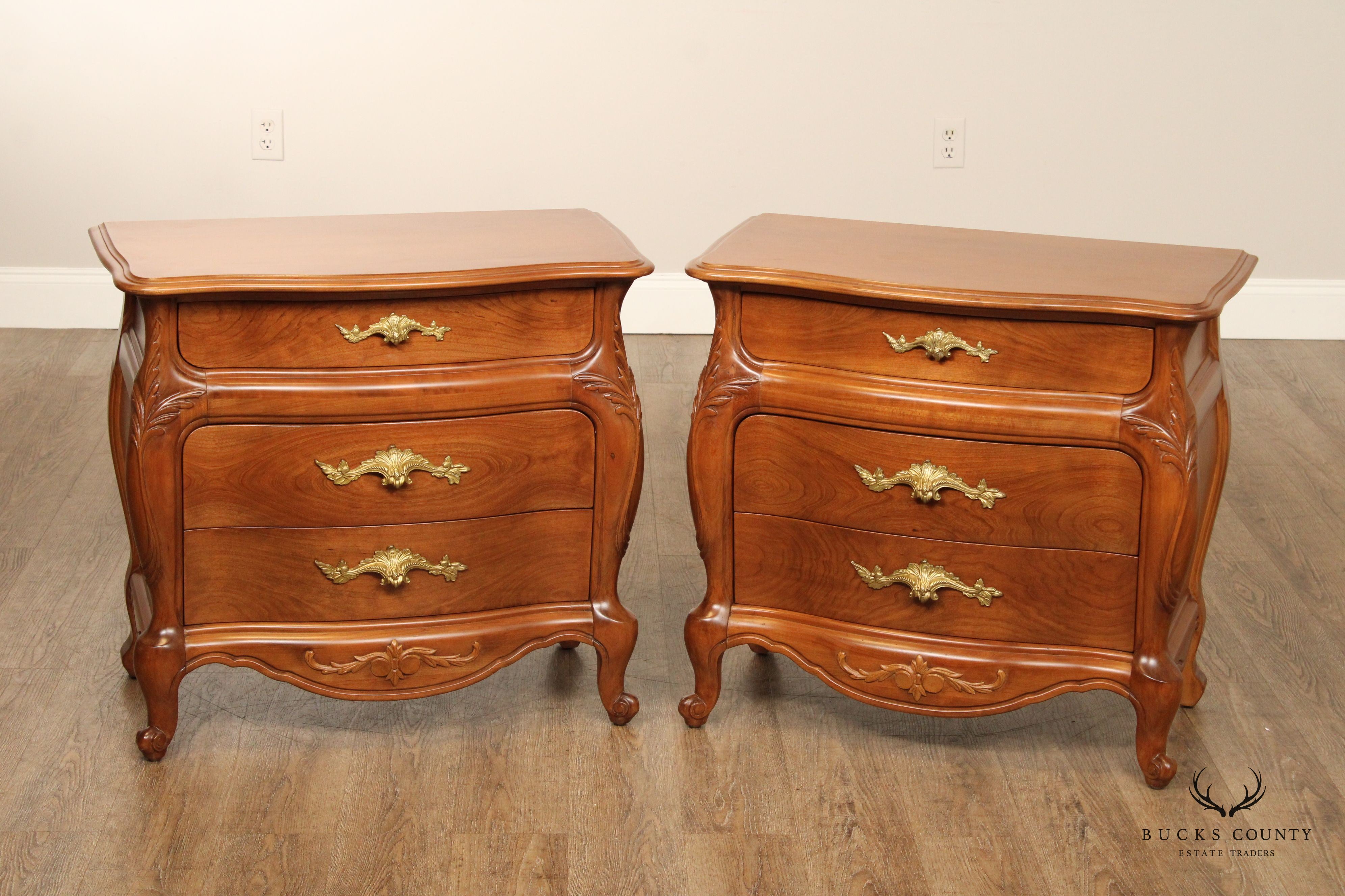 French Louis XV Rococo Style Pair Bombe Chest Nightstands