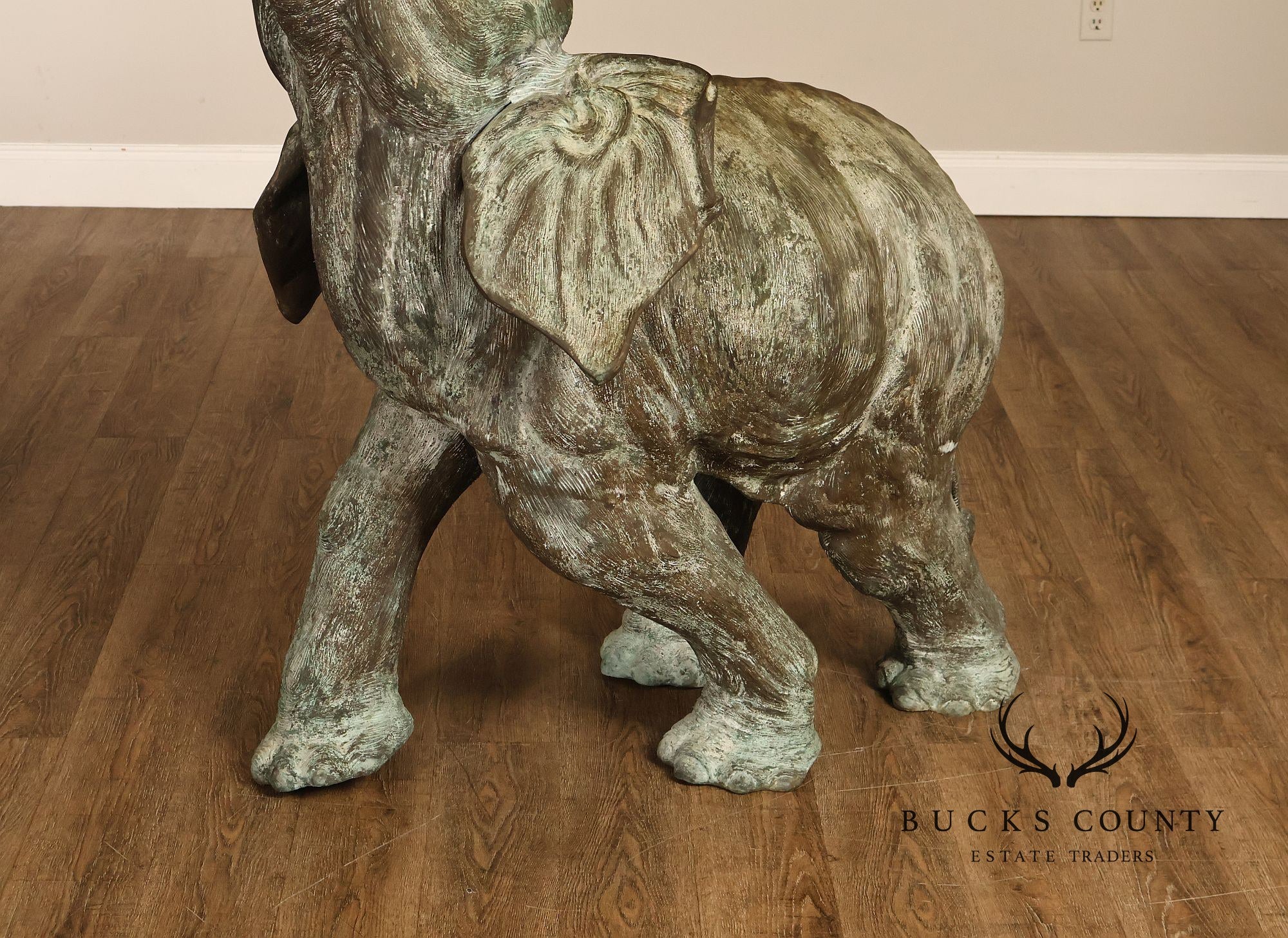 Monumental Cast Bronze Raised Trunk Elephant Garden Statue