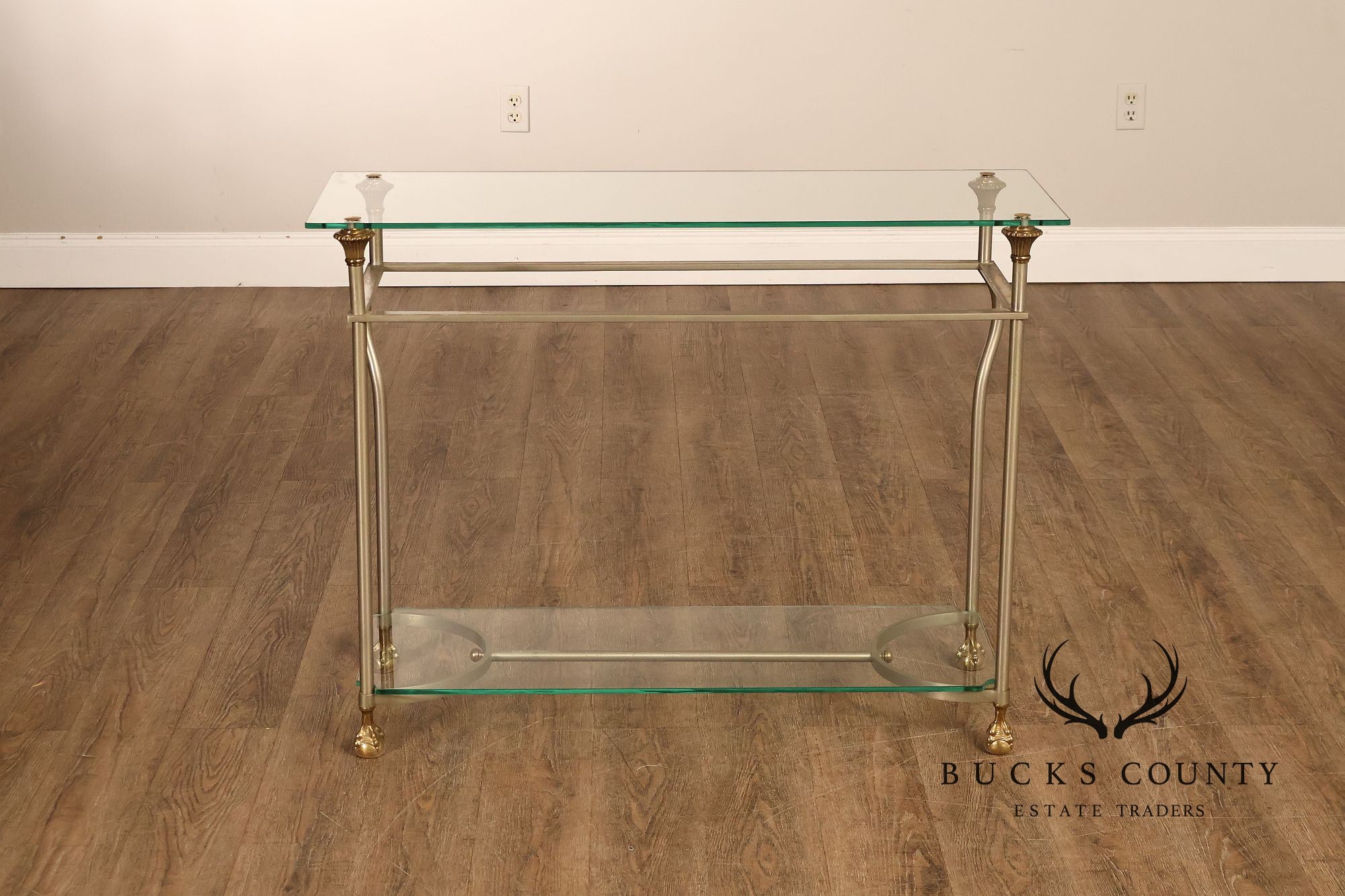 Directoire Style Italian Brass Steel And Glass Two Tier Console Table