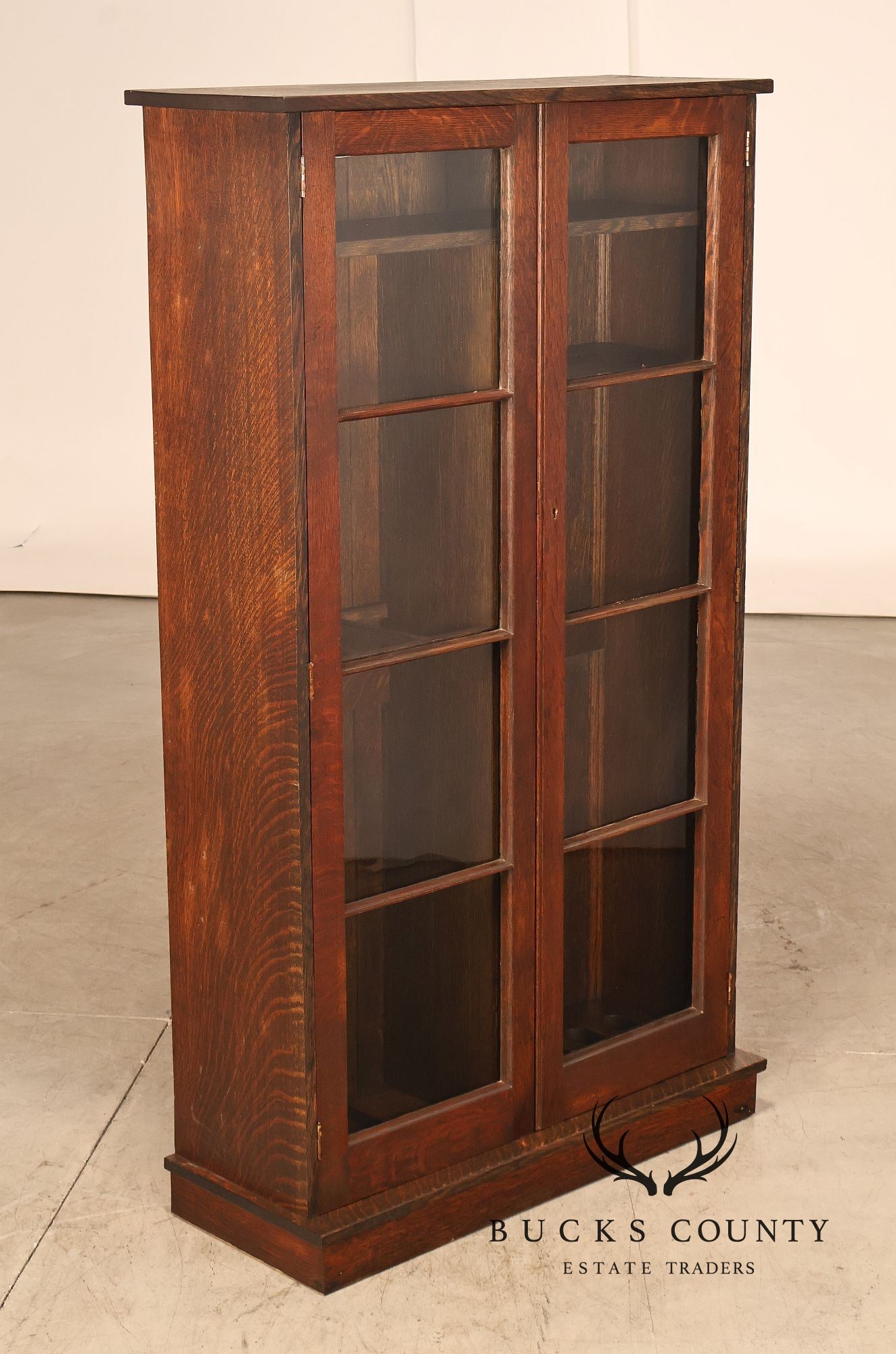 Antique Arts And Crafts Oak Two-Door Gun Cabinet