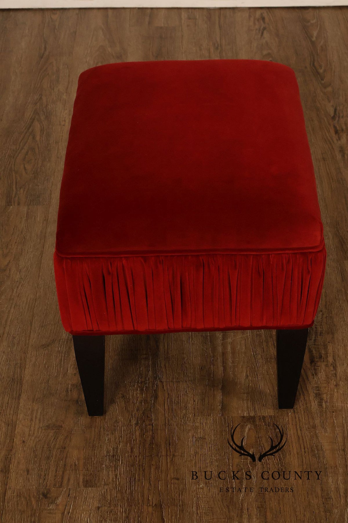 Contemporary Red Velvet Upholstered Ottoman